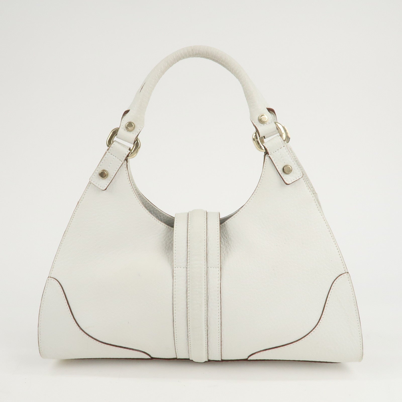 GUCCI Leather Shoulder Bag Hand Bag White Gold HDW 130995 Used