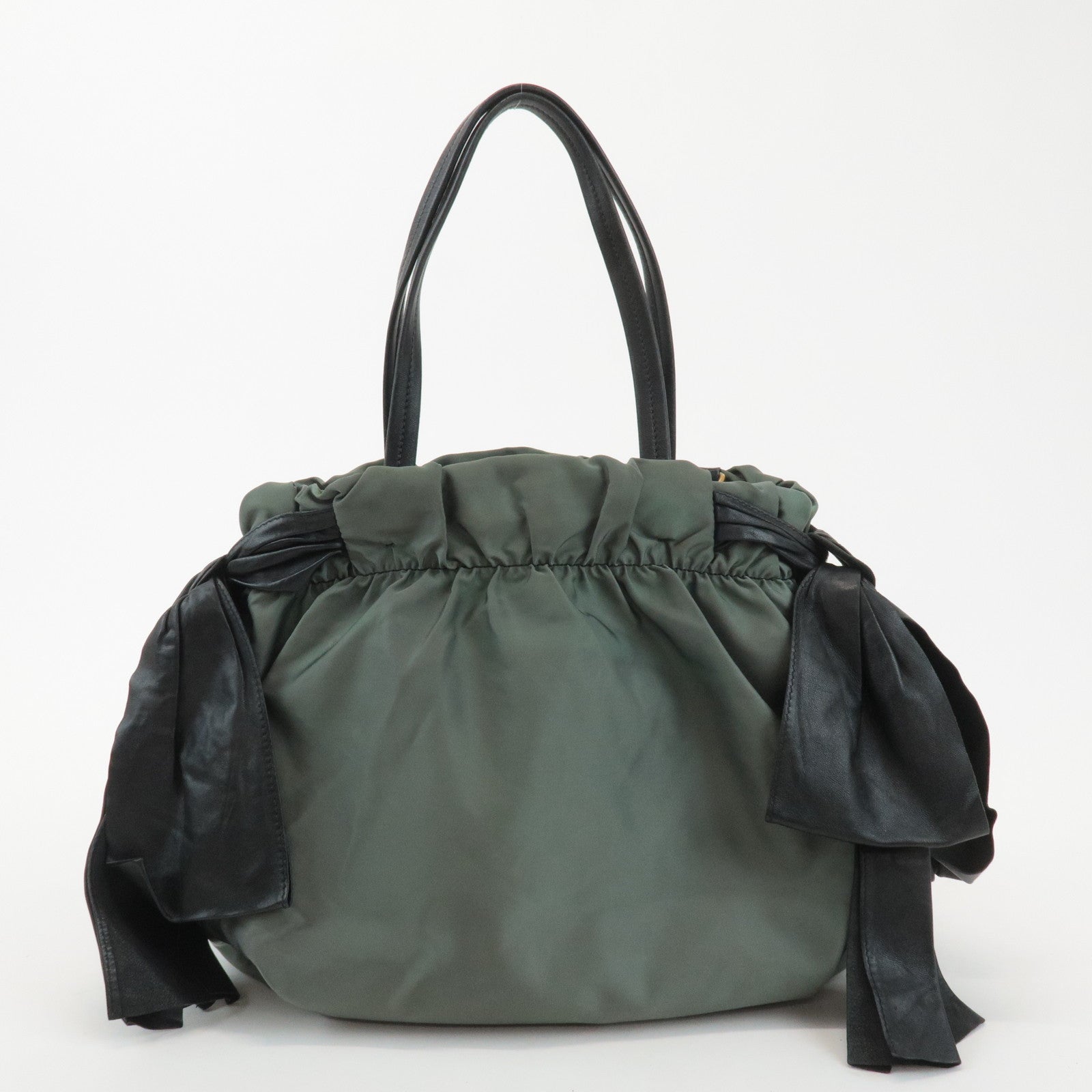 PRADA Nylon Leather Tote Bag Shoulder Bag Green Black