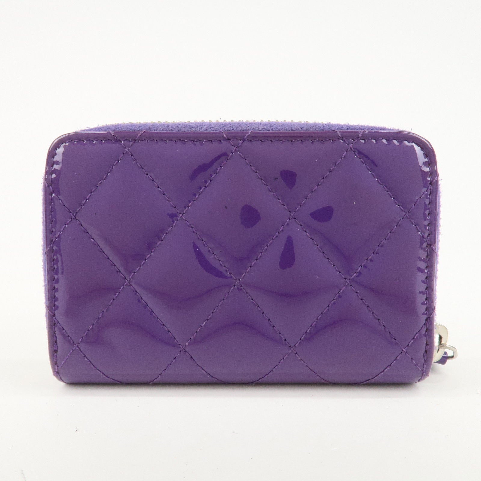 CHANEL Matelasse Patent Leather Card Case Coin Case Purple