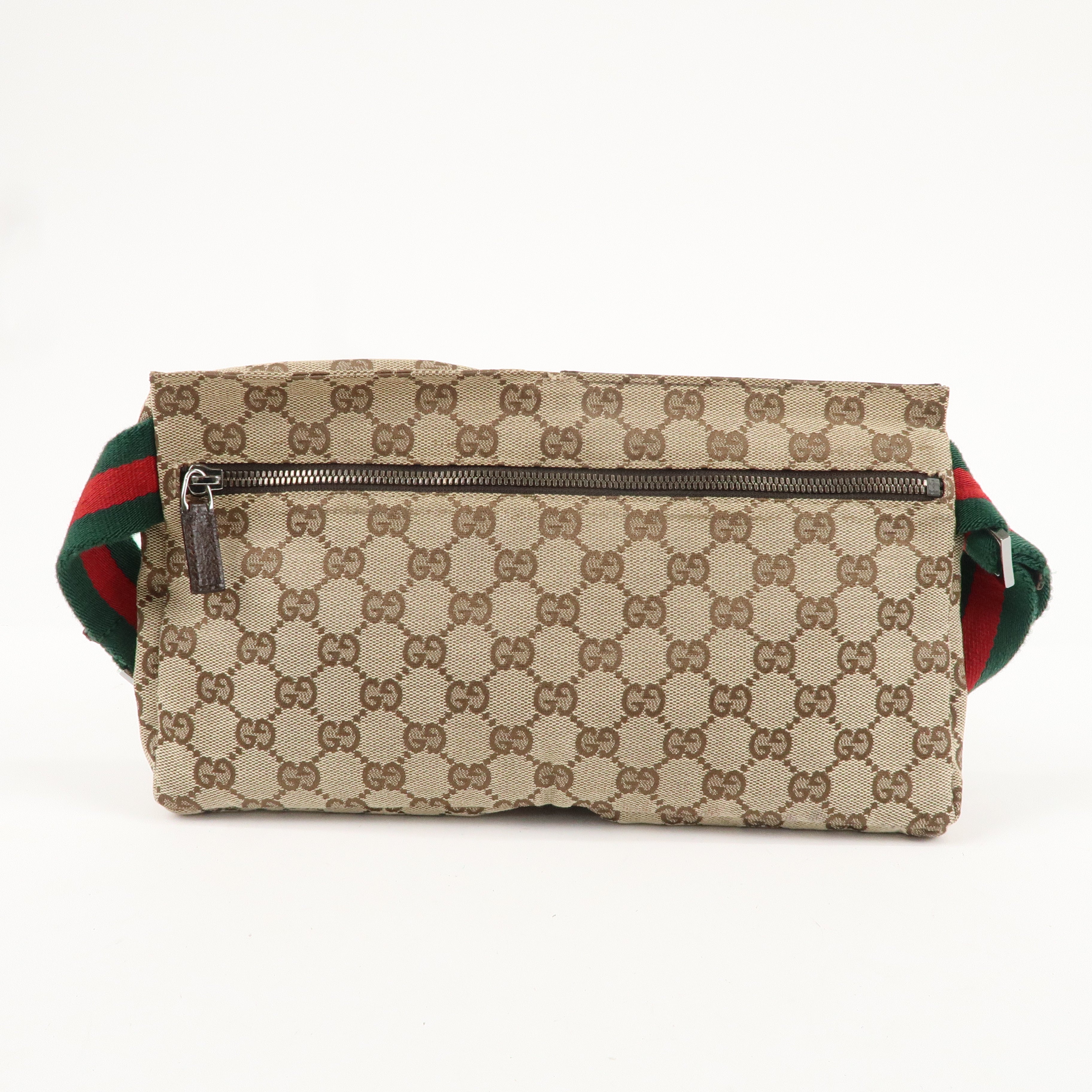 GUCCI GG Canvas Leather Waist Bag Crossbody Bag Beige Brown 28566