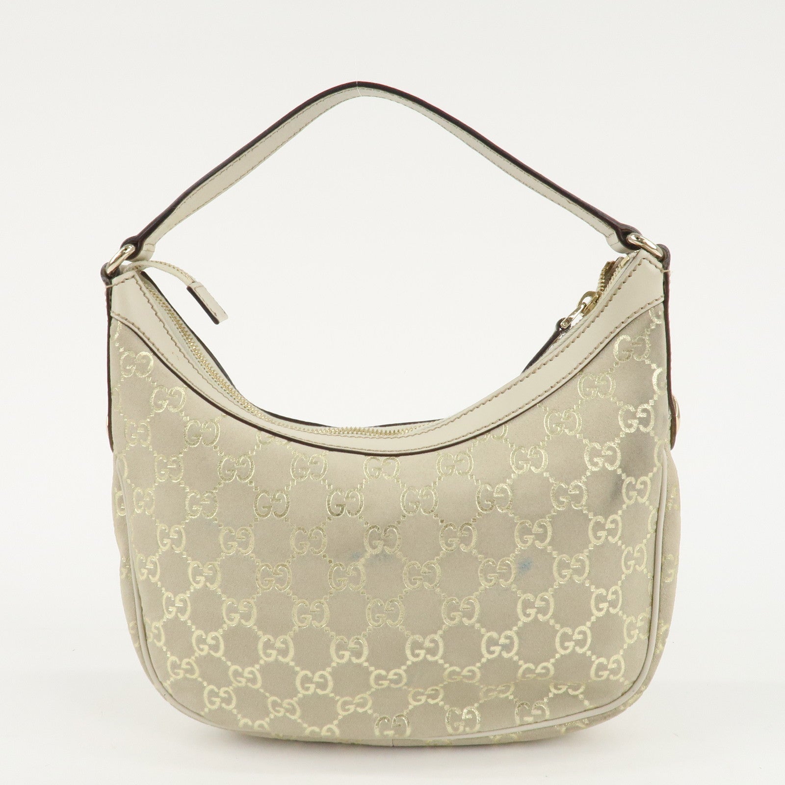 GUCCI Suede Leather Shoulder Bag Hand Bag Ivory Gold 154395 Used