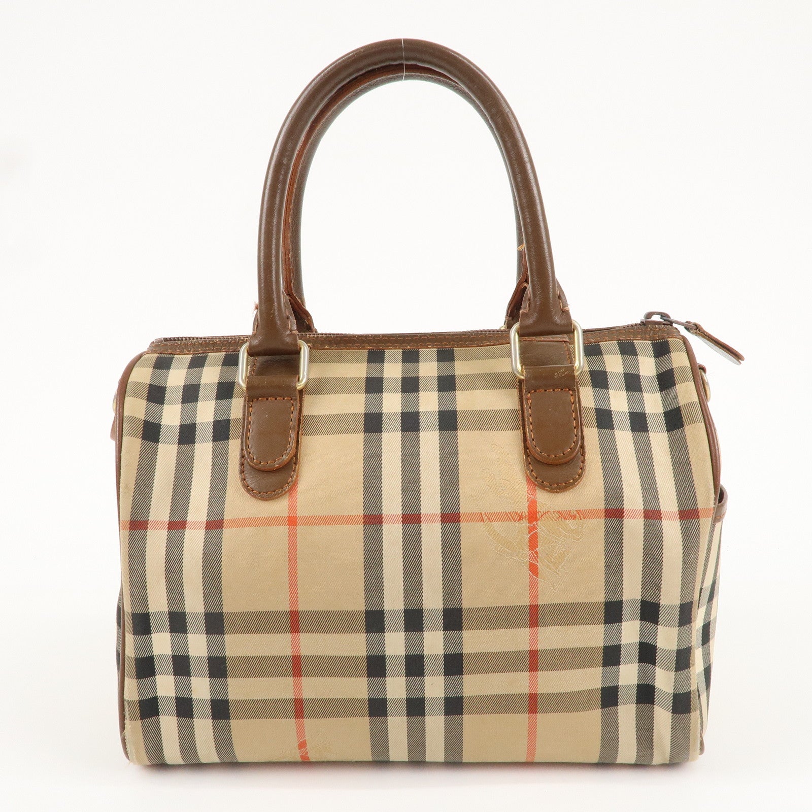 Burberry Burberrys Canvas Leather Mini Boston Bag