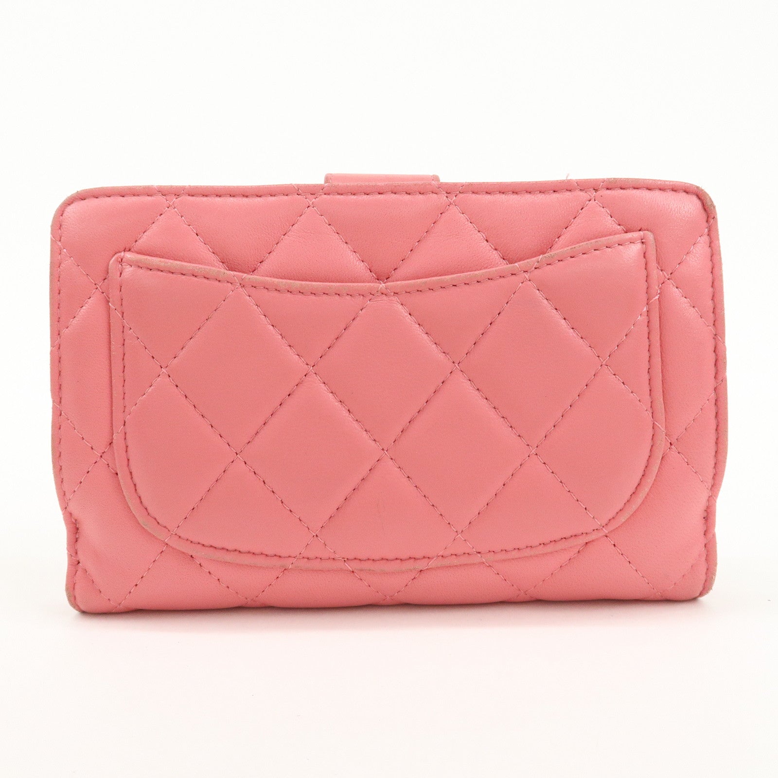 CHANEL Matelasse Lamb Skin Coco Mark Bi-fold Wallet Pink A48667 Used