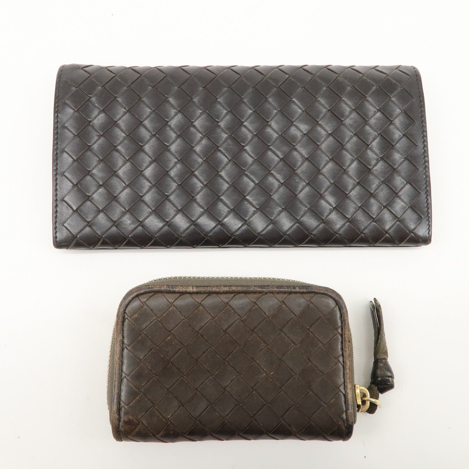 BOTTEGA VENETA Intrecciato Set of 2 Bifold Long Wallet Coin Case