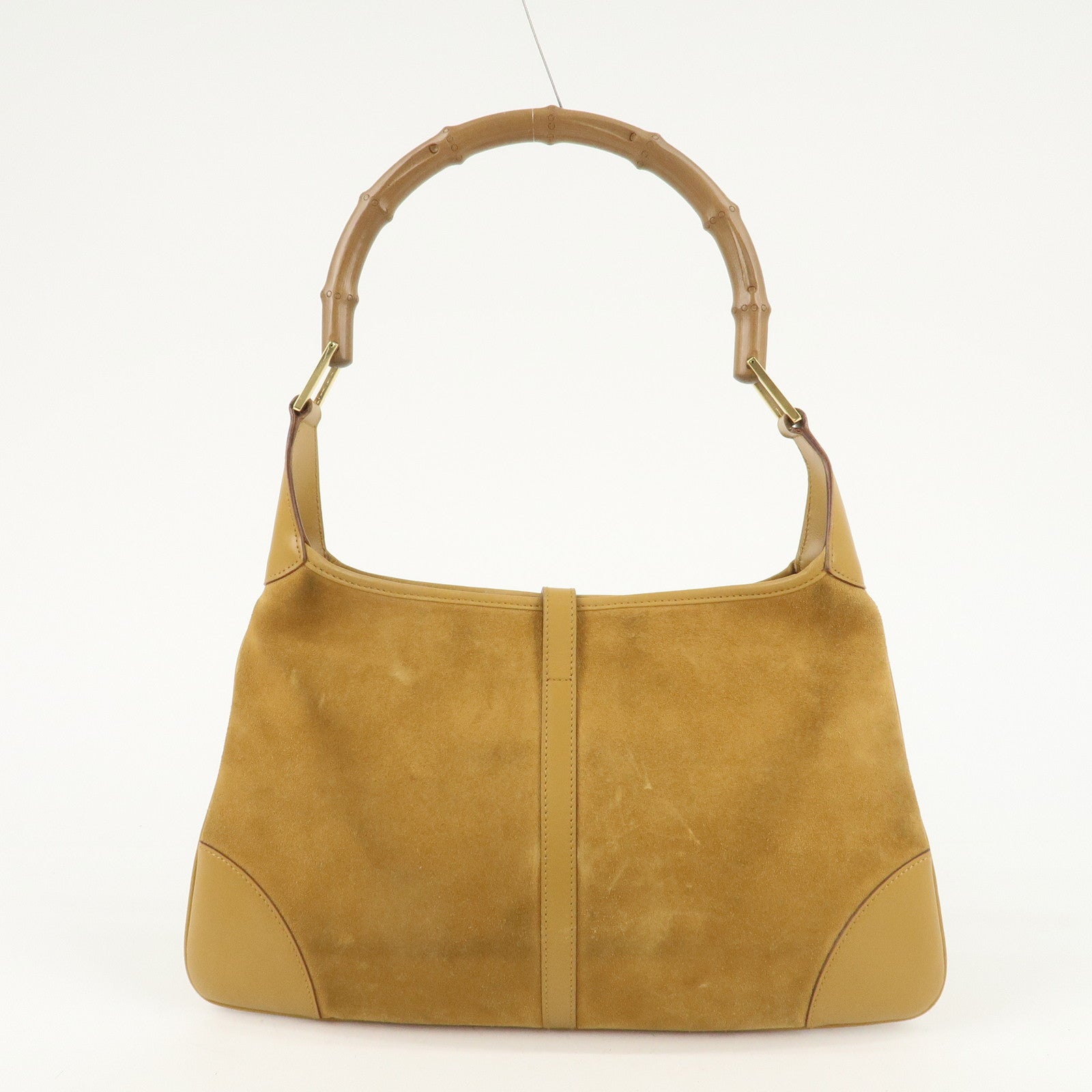 GUCCI Bamboo Suede Leather Shoulder Bag Mustard 001.4060 Used