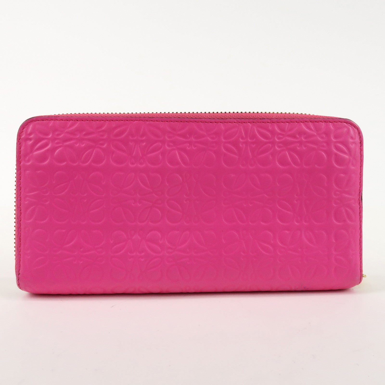 LOEWE Anagram Leather Bi-fold Round Zipper Long Wallet Pink