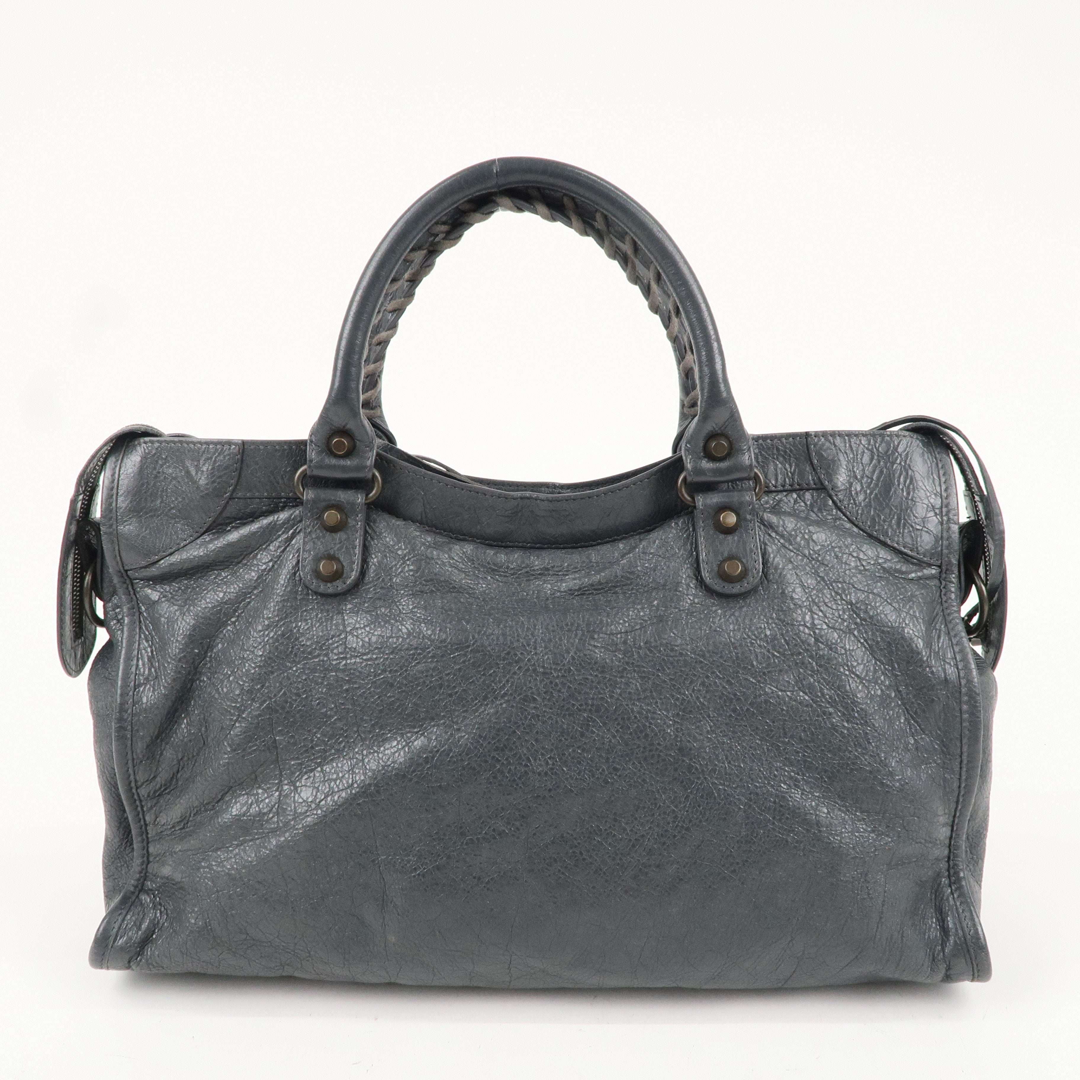 BALENCIAGA The City Leather 2Way Hand Shoulder Bag Gray 115748