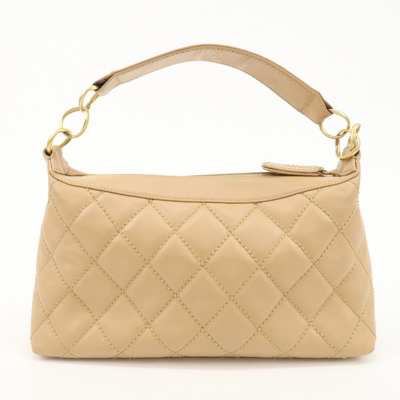 CHANEL Wild Stich Lambskin Shoulder Bag Hand Bag Beige A20663 Used