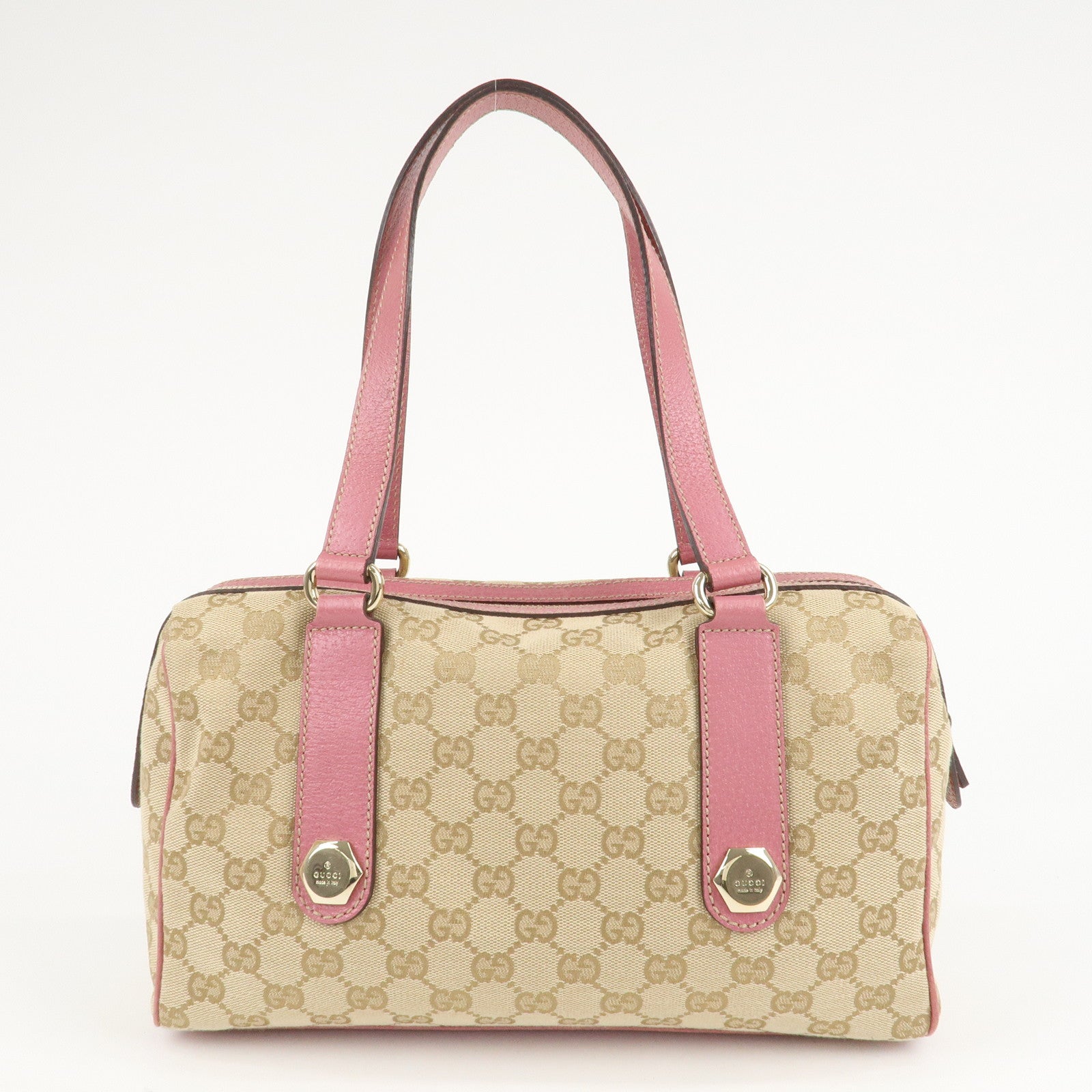 GUCCI GG Canvas Leather Mini Boston Bag Beige Pink 152457 Used