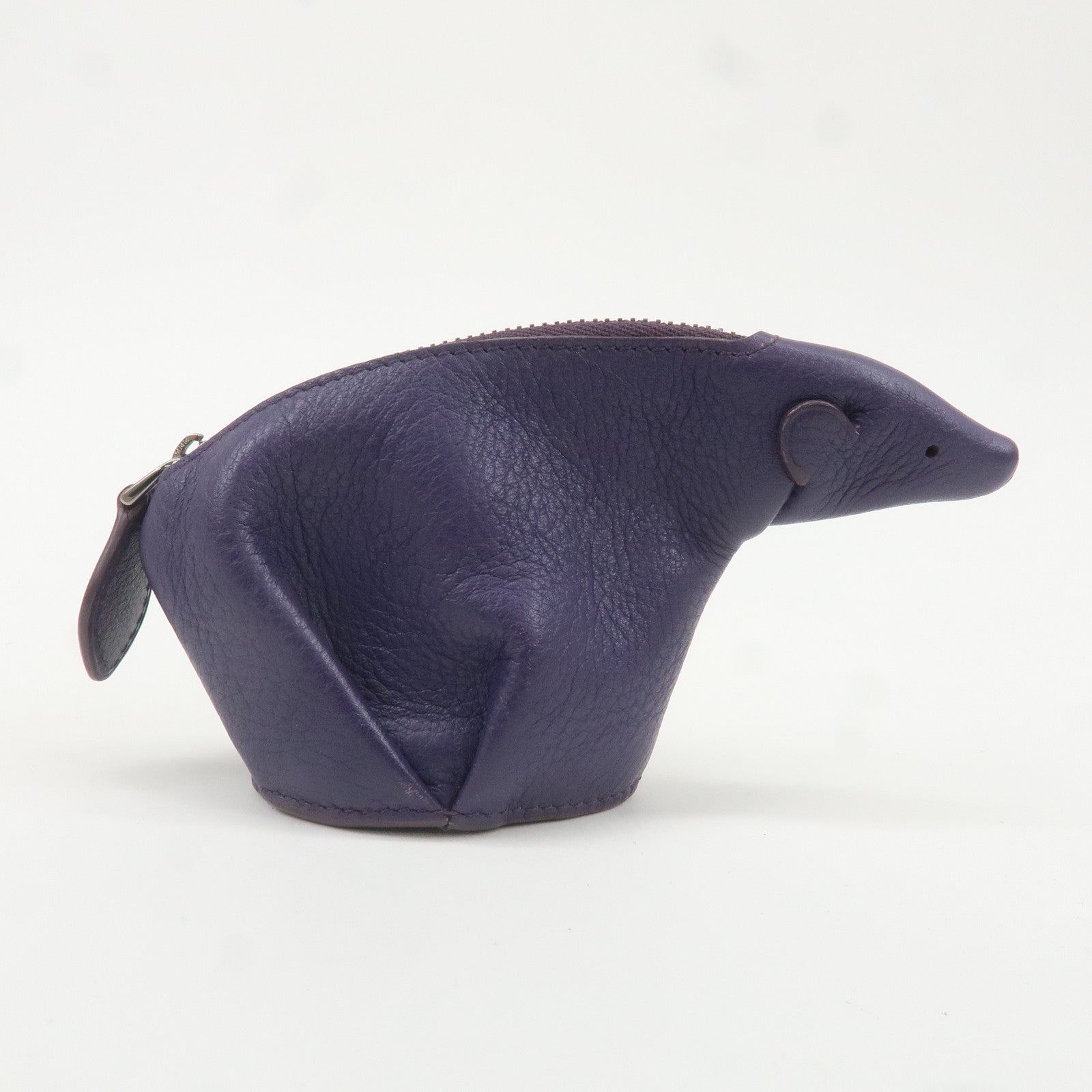 LOEWE Animal Collection Leather Bear Coin Purse Purple