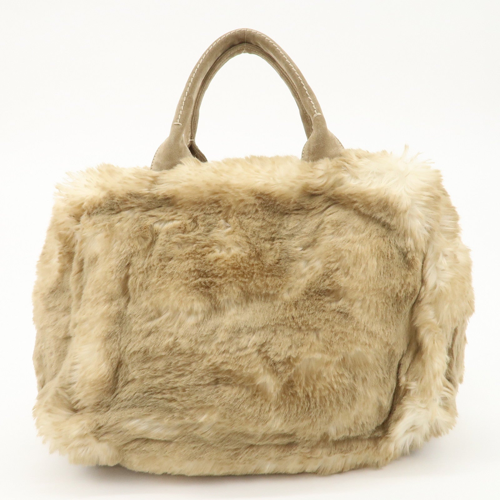 PRADA Eco Lapin Fur Suede Canapa Large Tote Bag Beige BN1918 Used