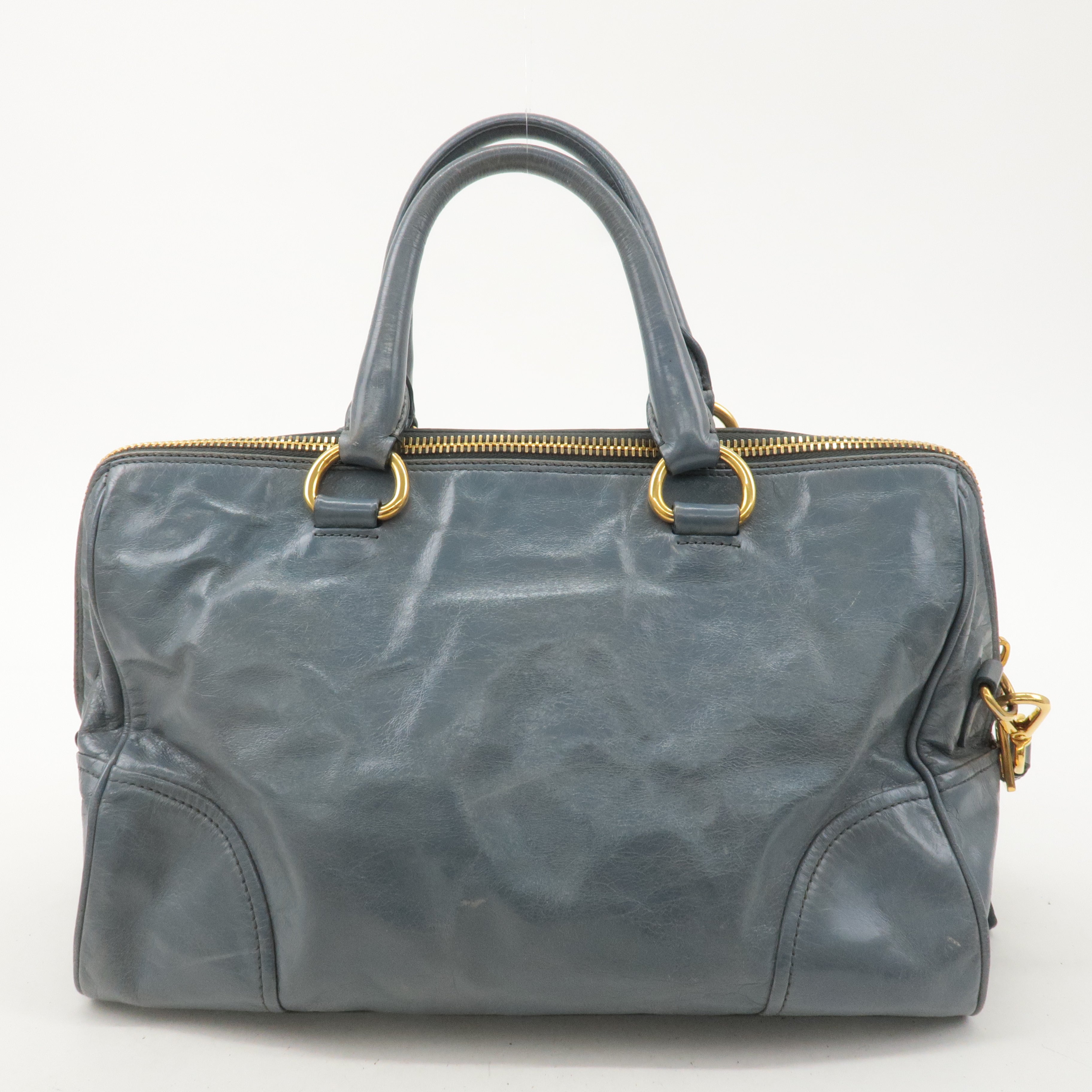 PRADA Leather 2Way Bag Hand Bag Shoulder Bag Light Blue