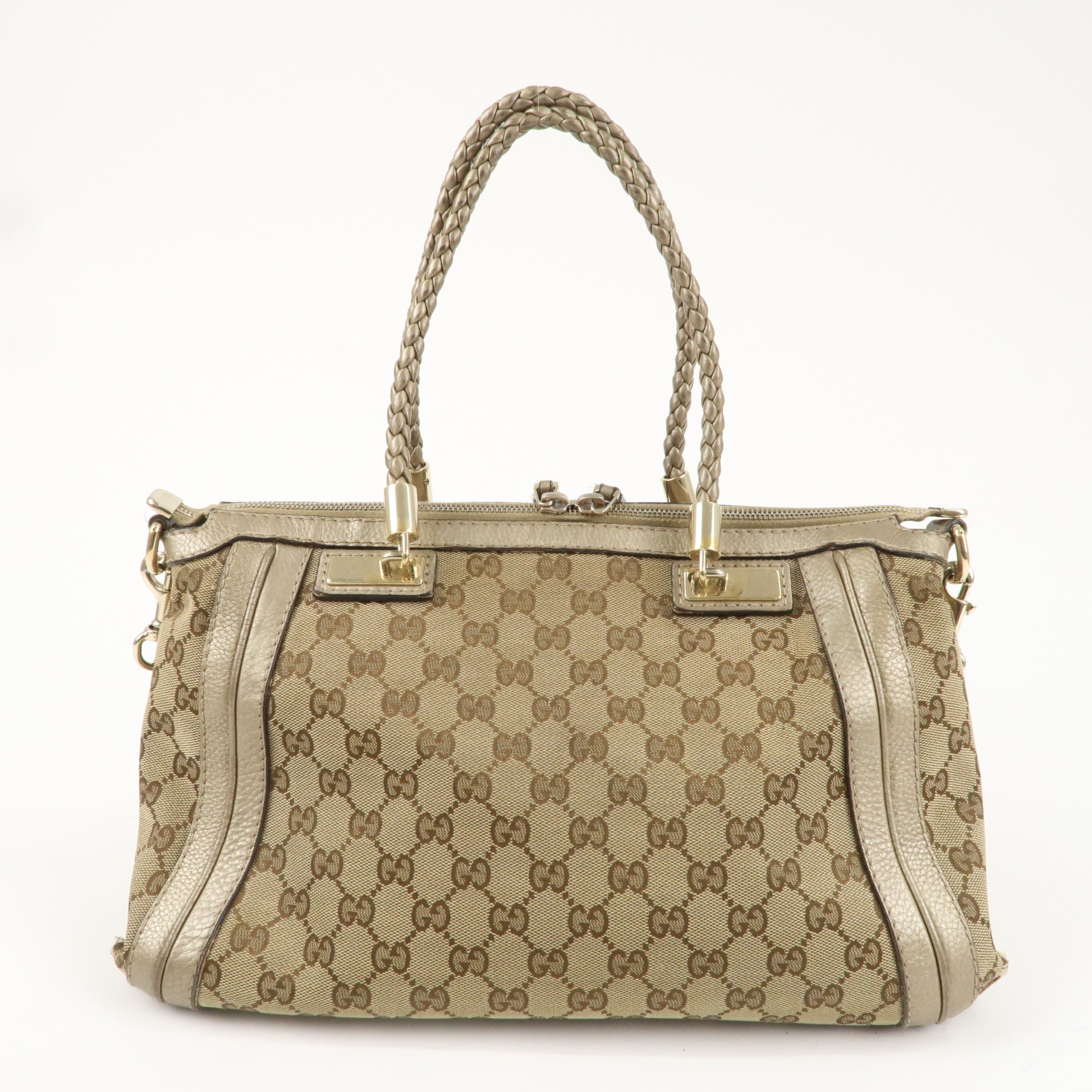 GUCCI GG Canvas Leather 2Way Shoulder Bag Beige Gold 282300