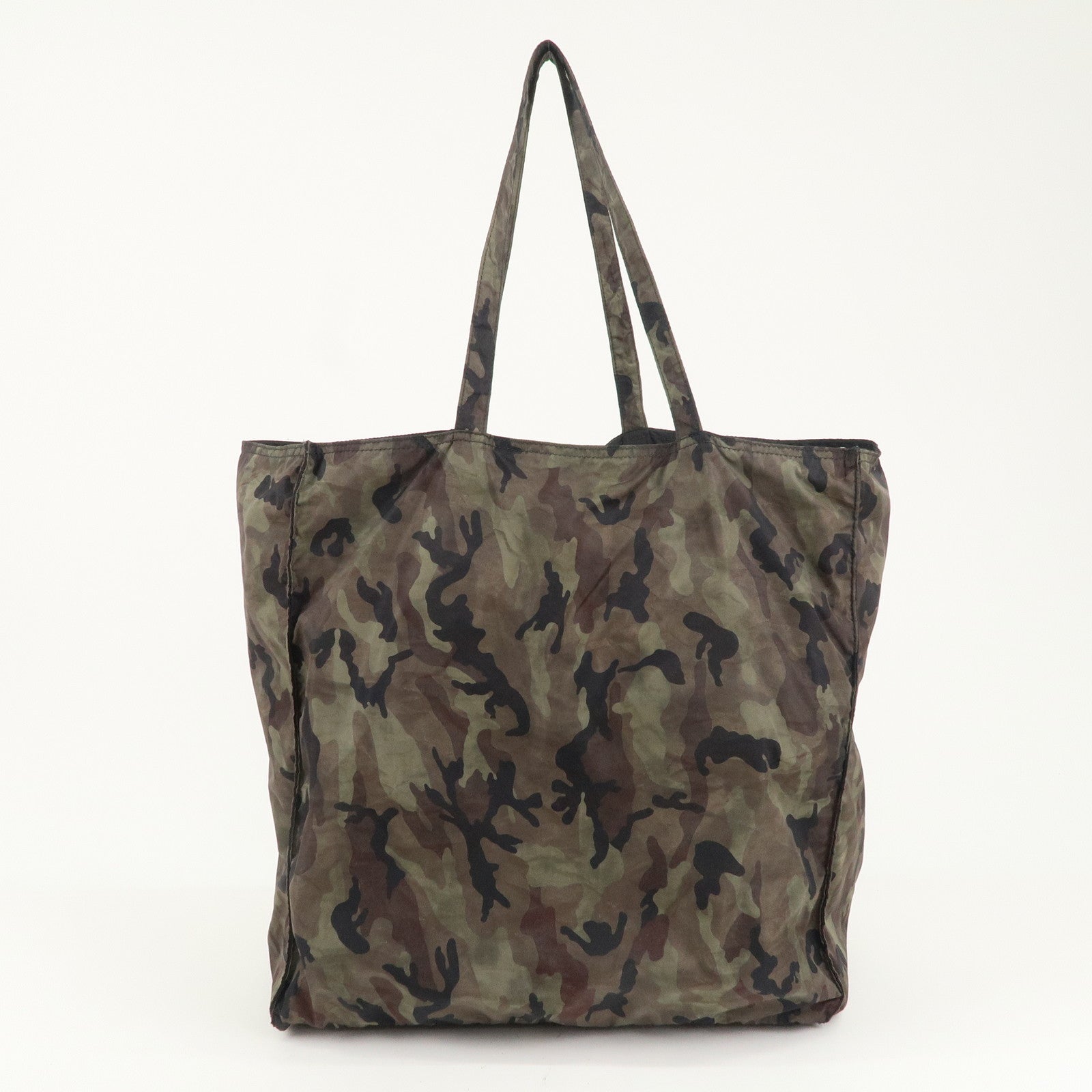 PRADA Nylon Tote Bag Khaki Camouflage Silver Hardware B4626C