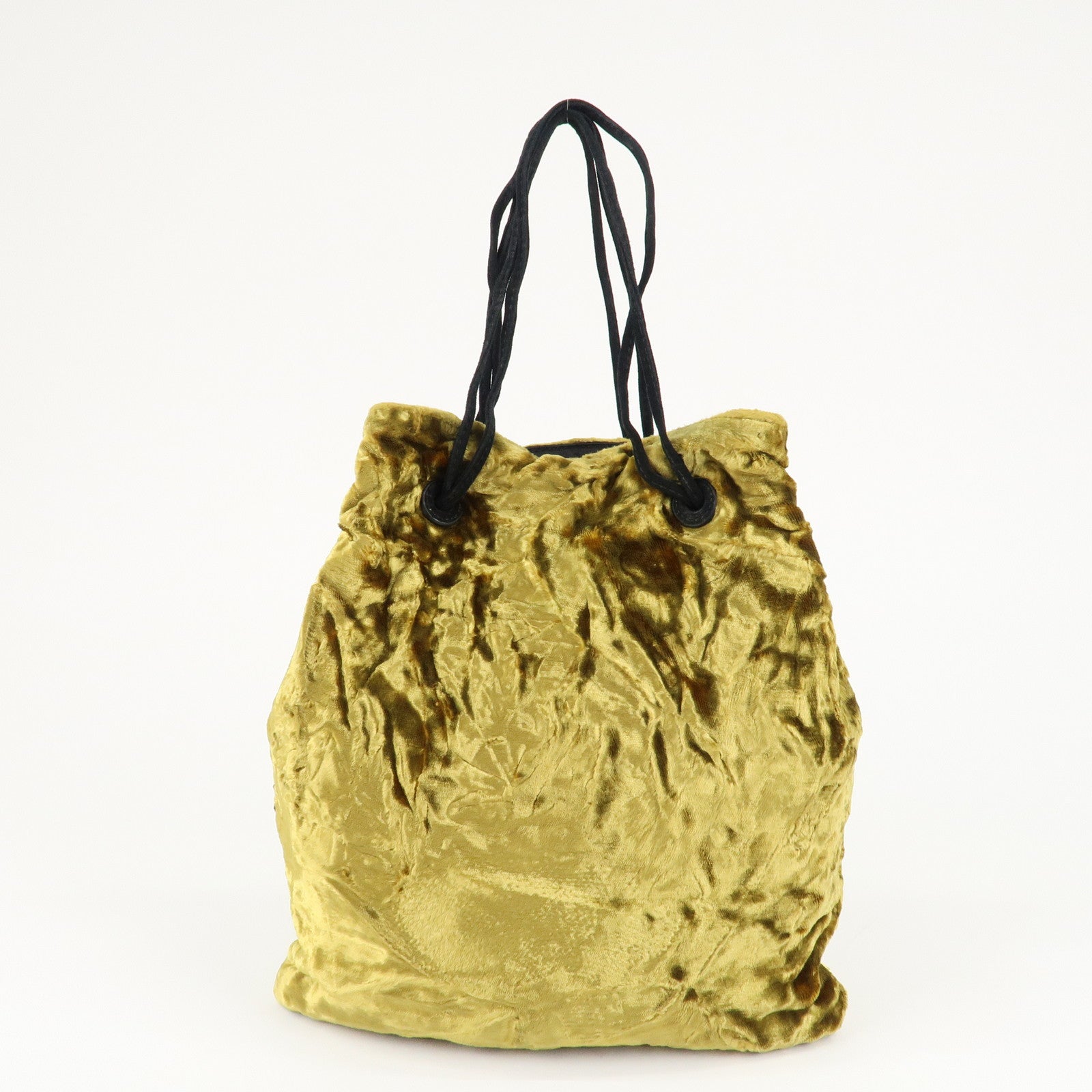 MIU MIU Satin Velour Suede Shoulder Bag Drawstring Bag Gold Black