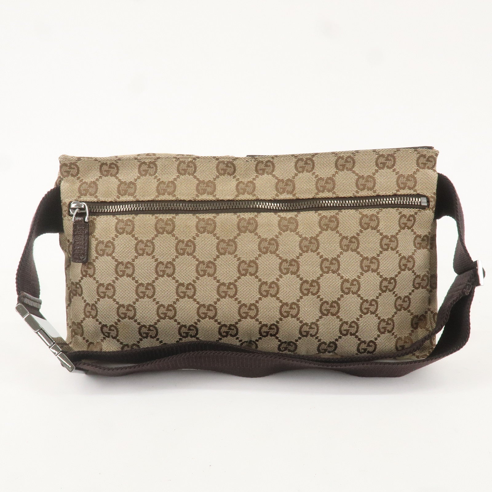 GUCCI GG Canvas Leather Waist Bag Crossbody Bag Beige Brown 28566