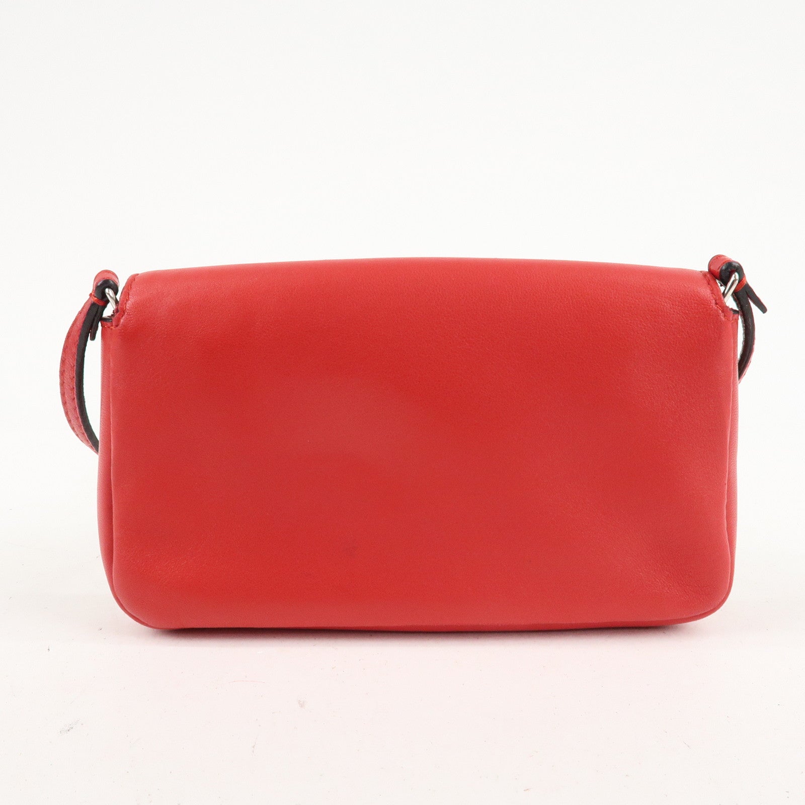 FENDI Micro Baguette Leather Shoulder Bag Red 8M0354 Used