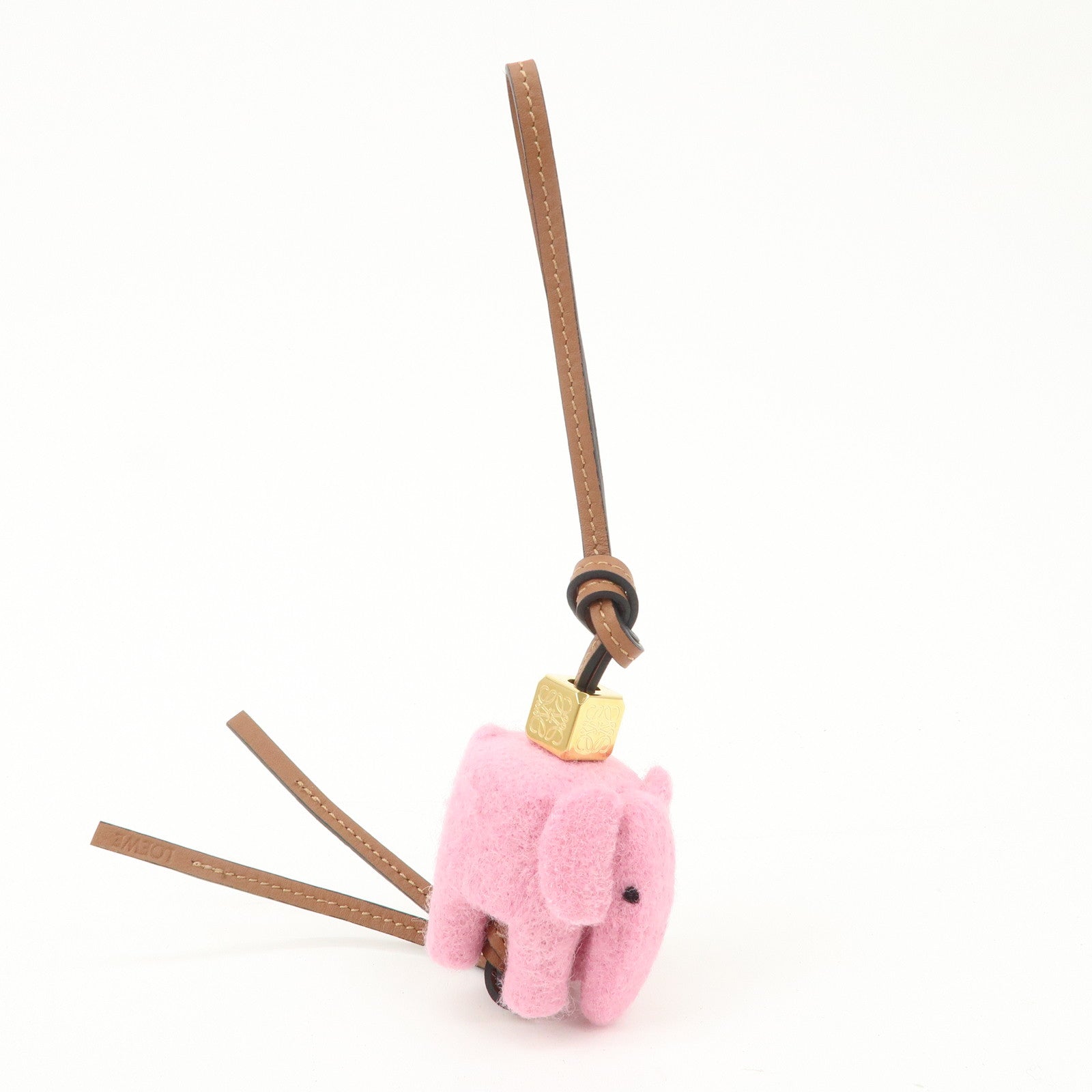 LOEWE Felt Calf Leather Elephant Charm Key Chain Pink Used