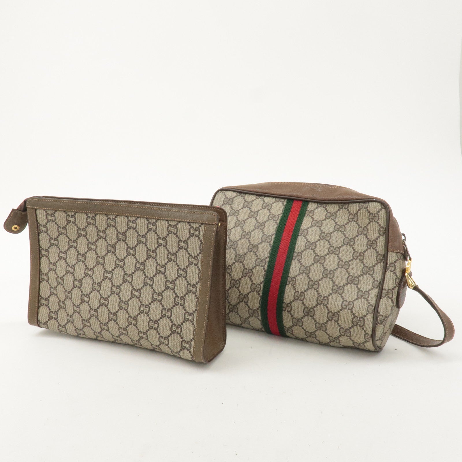 GUCCI Set of 2 Old Gucci GG Plus Leather Clutch Bag Shoulder Bag