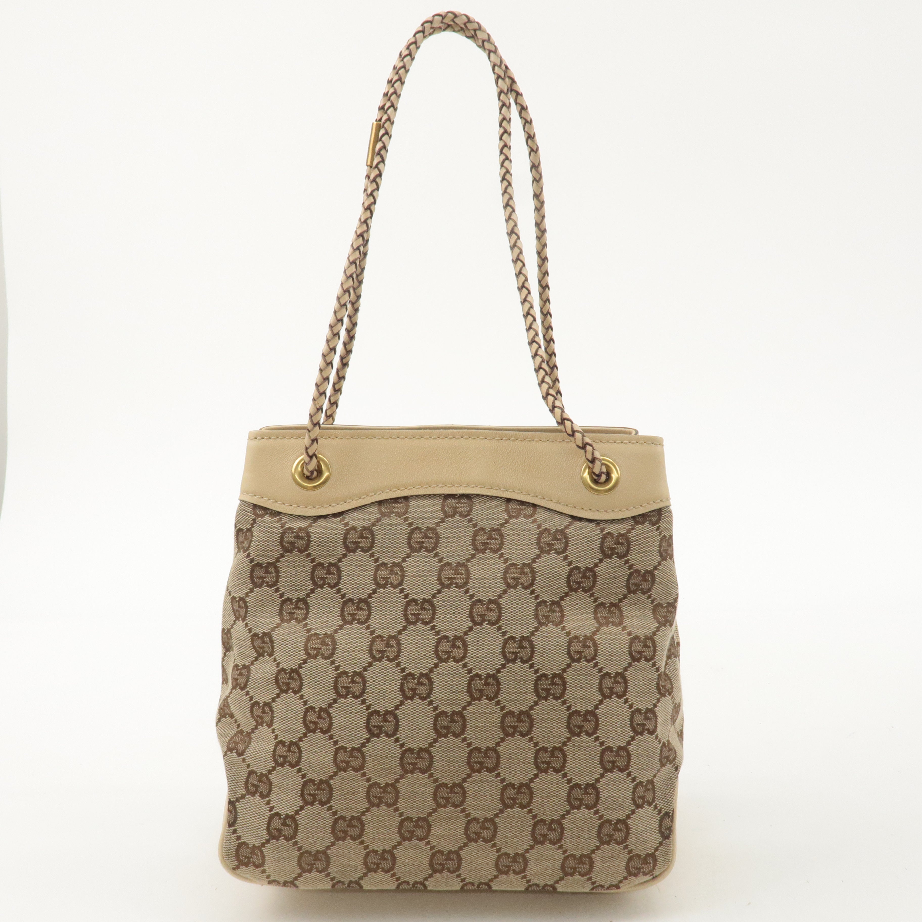 GUCCI GG Canvas Leather Shoulder Bag Hand Bag Beige 109143