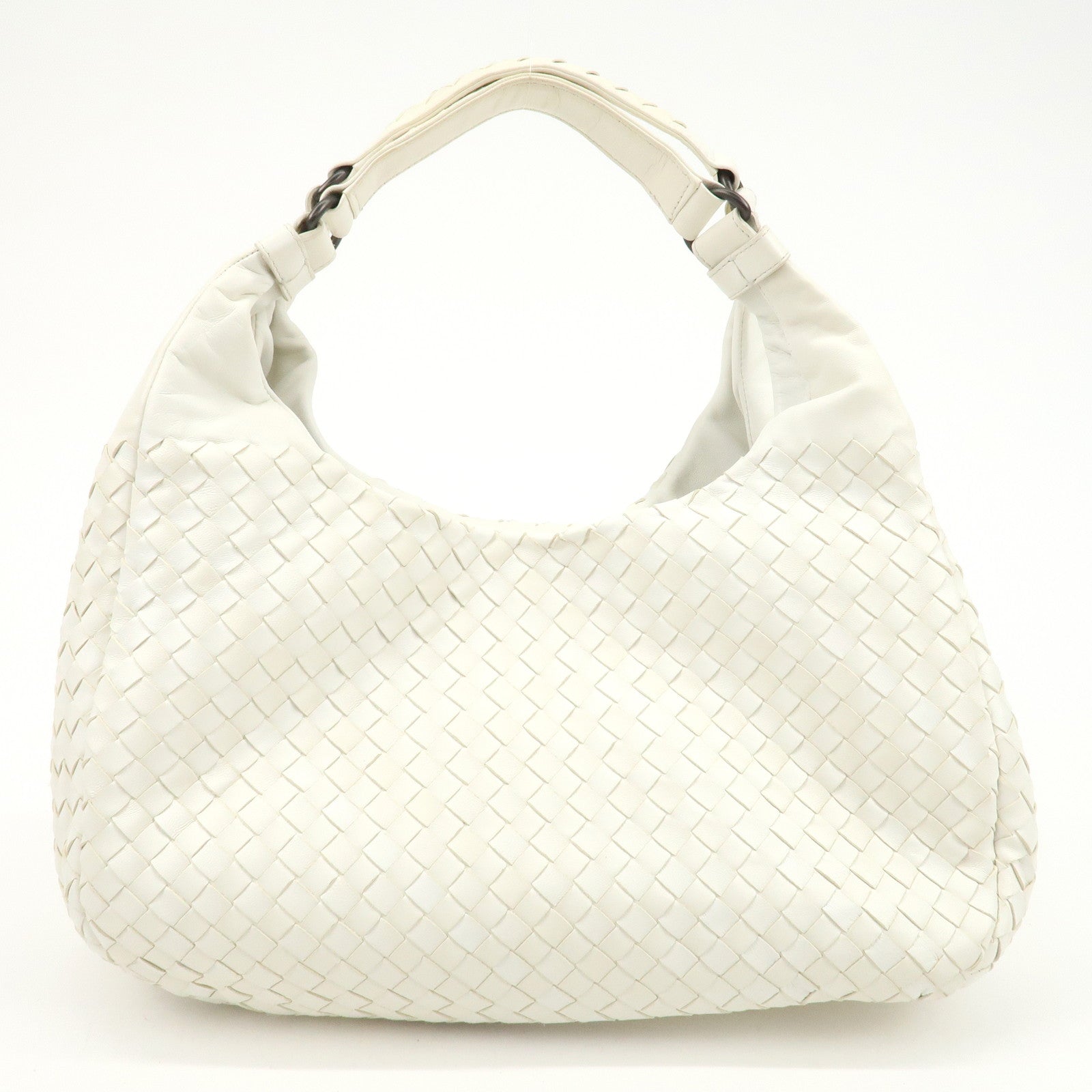 BOTTEGA VENETA Intrecciato Leather Campana Shoulder Bag White 125787