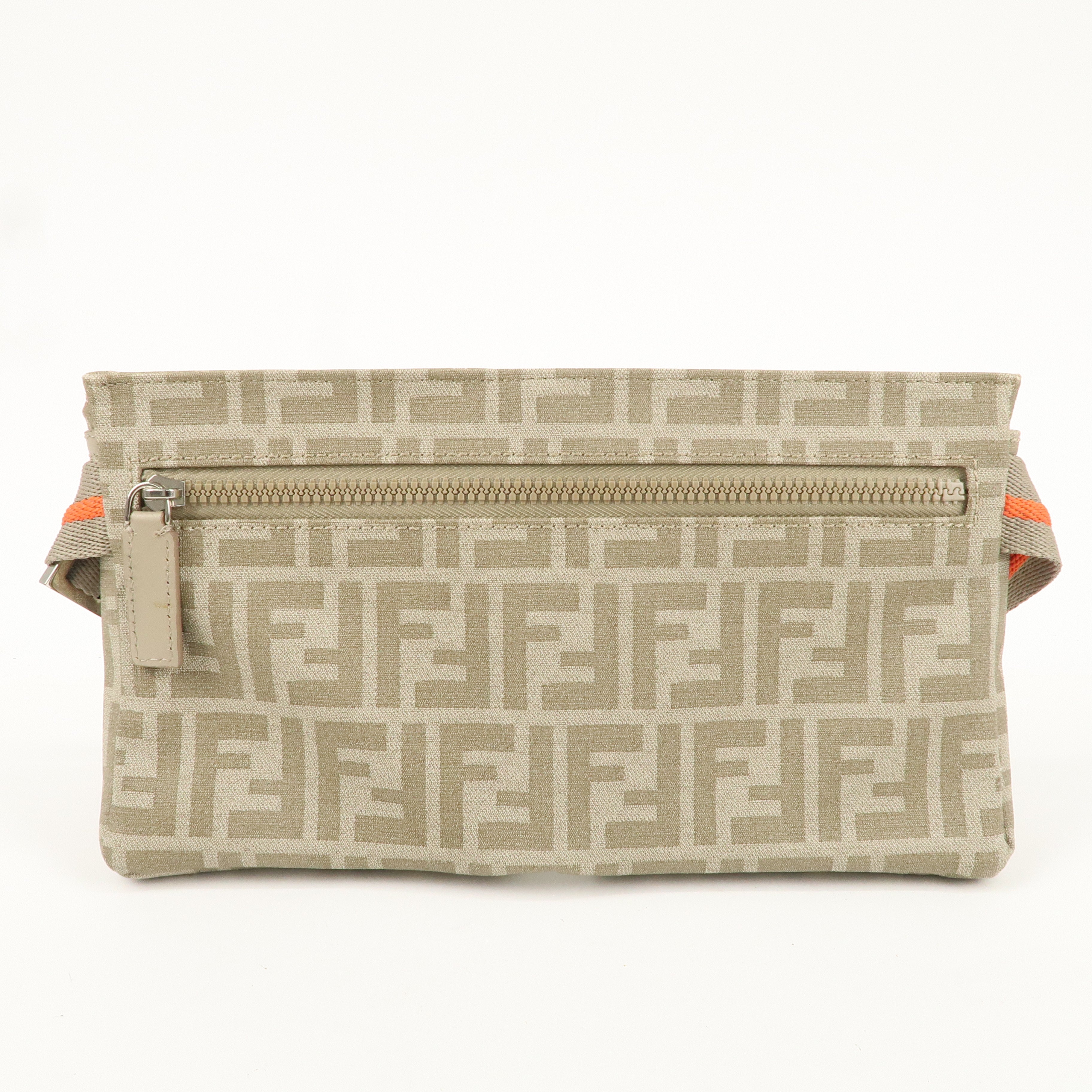 FENDI Zucca Canvas Leather Waist Bag Body Bag 7VA280 Beige