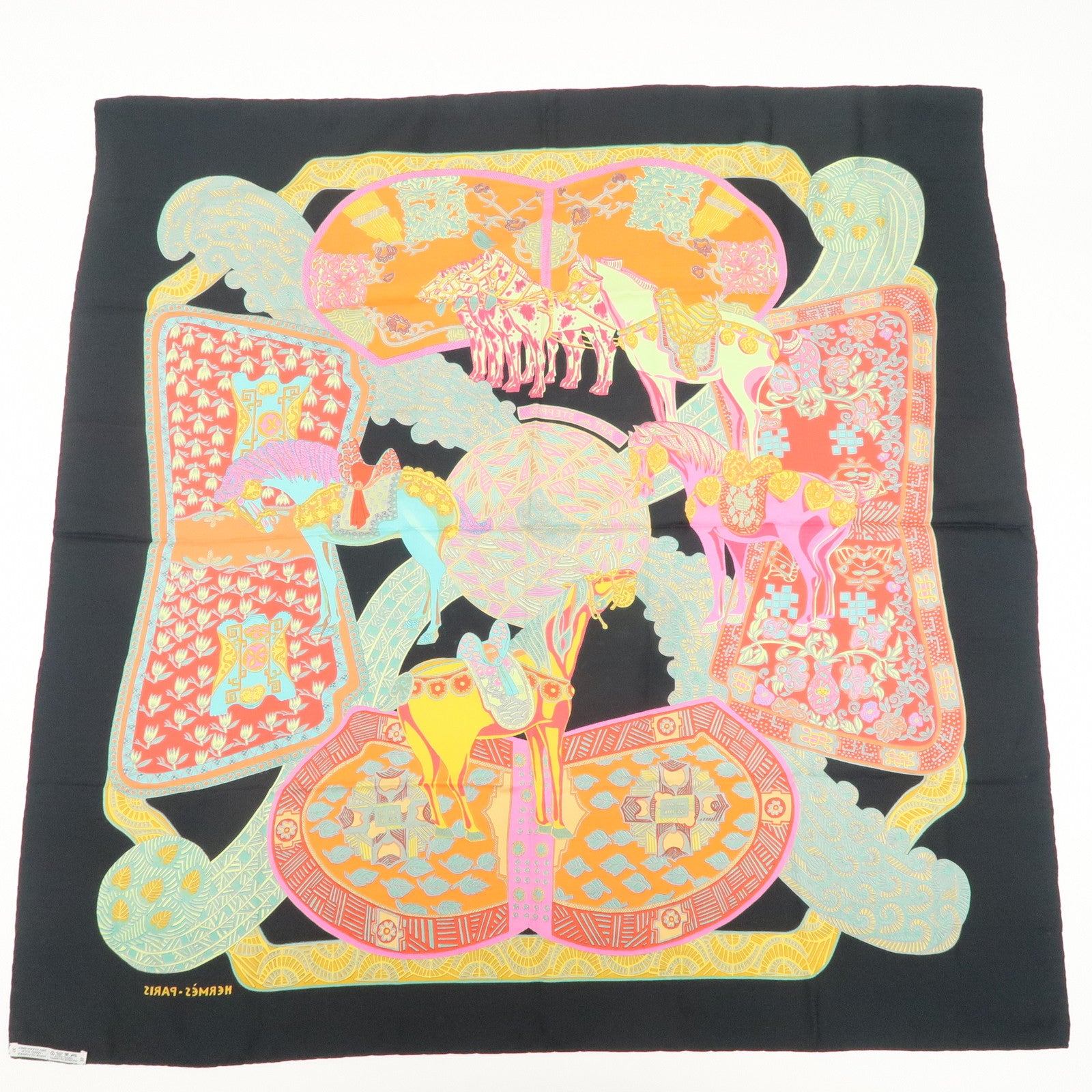 HERMES Carre 90 Silk 100% Scarf Art des STEPPES Step Art Print Used