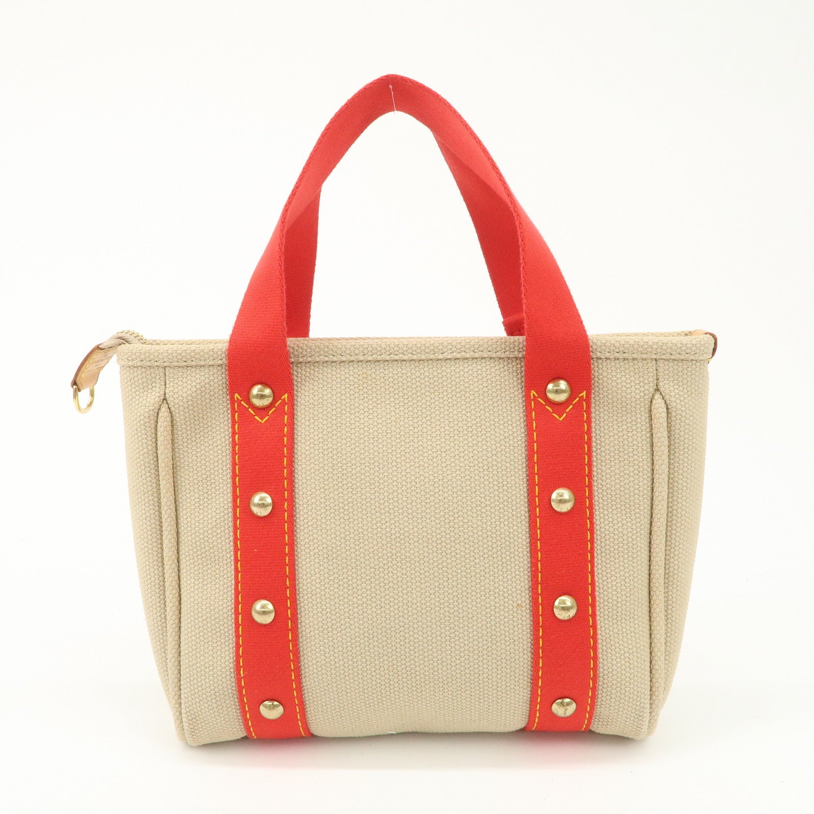 Louis Vuitton Antigua Cabas PM Tote Bag Hand Bag Beige Red M40088