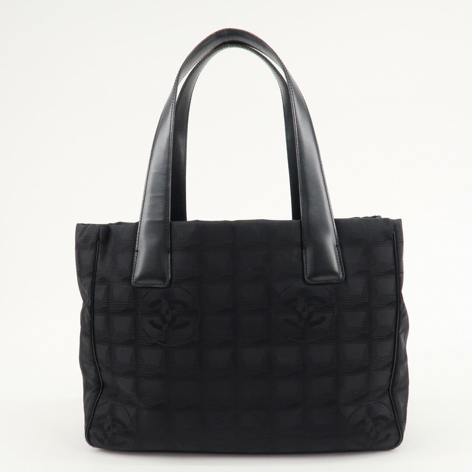 CHANEL Travel Line Nylon Jacquard Tote PM Tote Bag Black A20457 Used