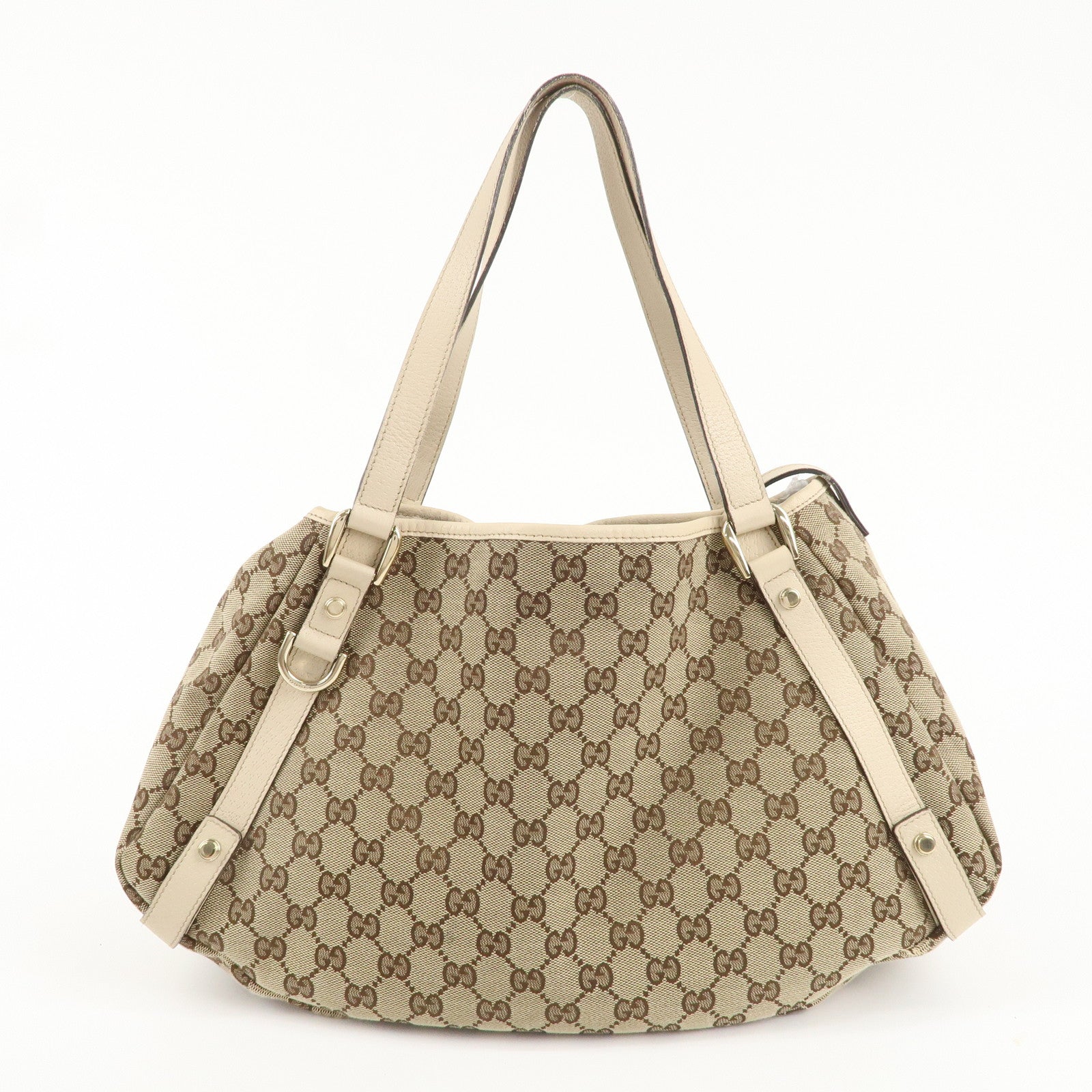 GUCCI Abbey GG Canvas Leather Tote Hand Bag Beige Ivory 130736