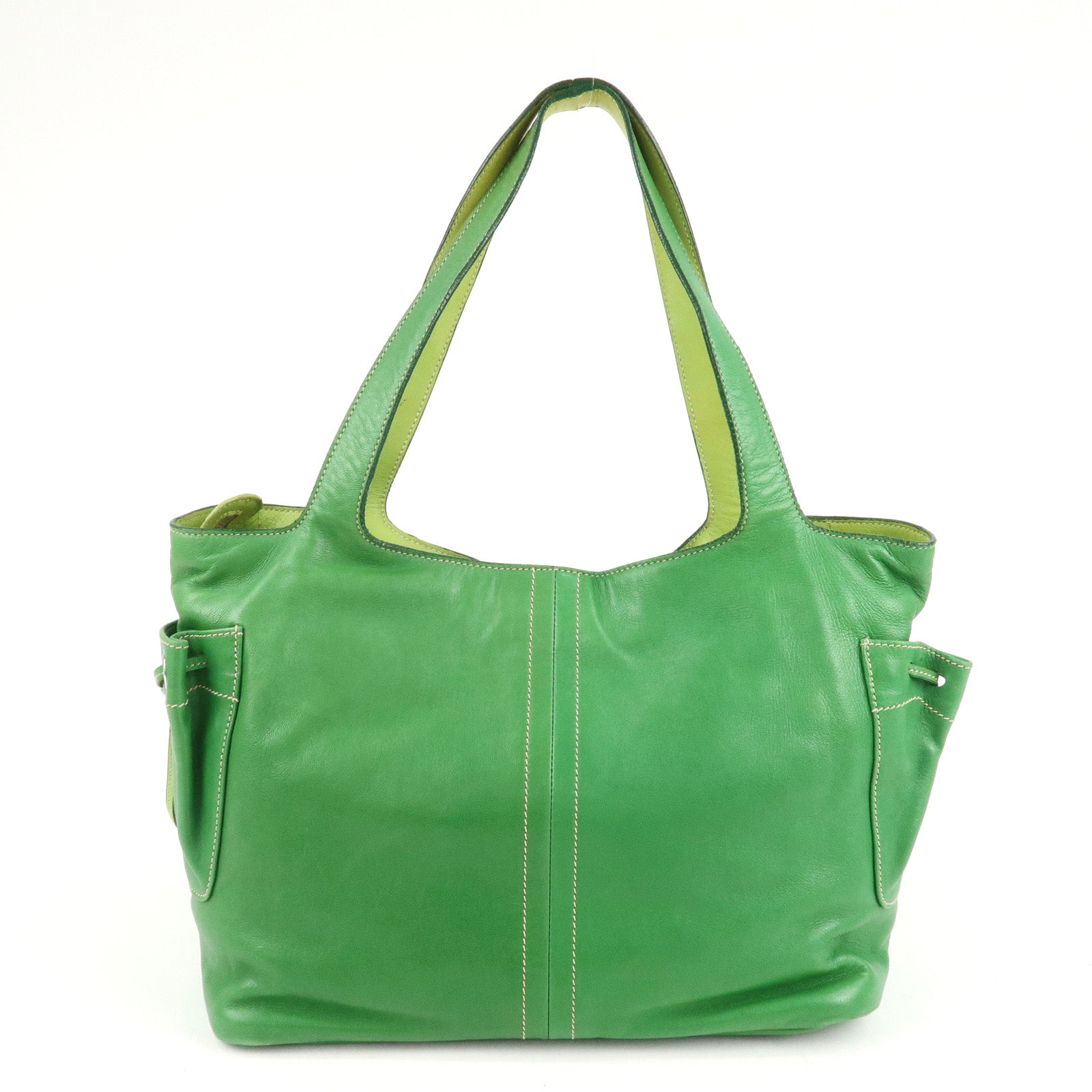 PRADA Logo Leather Tassel Shoulder Bag Hand Bag Green Used