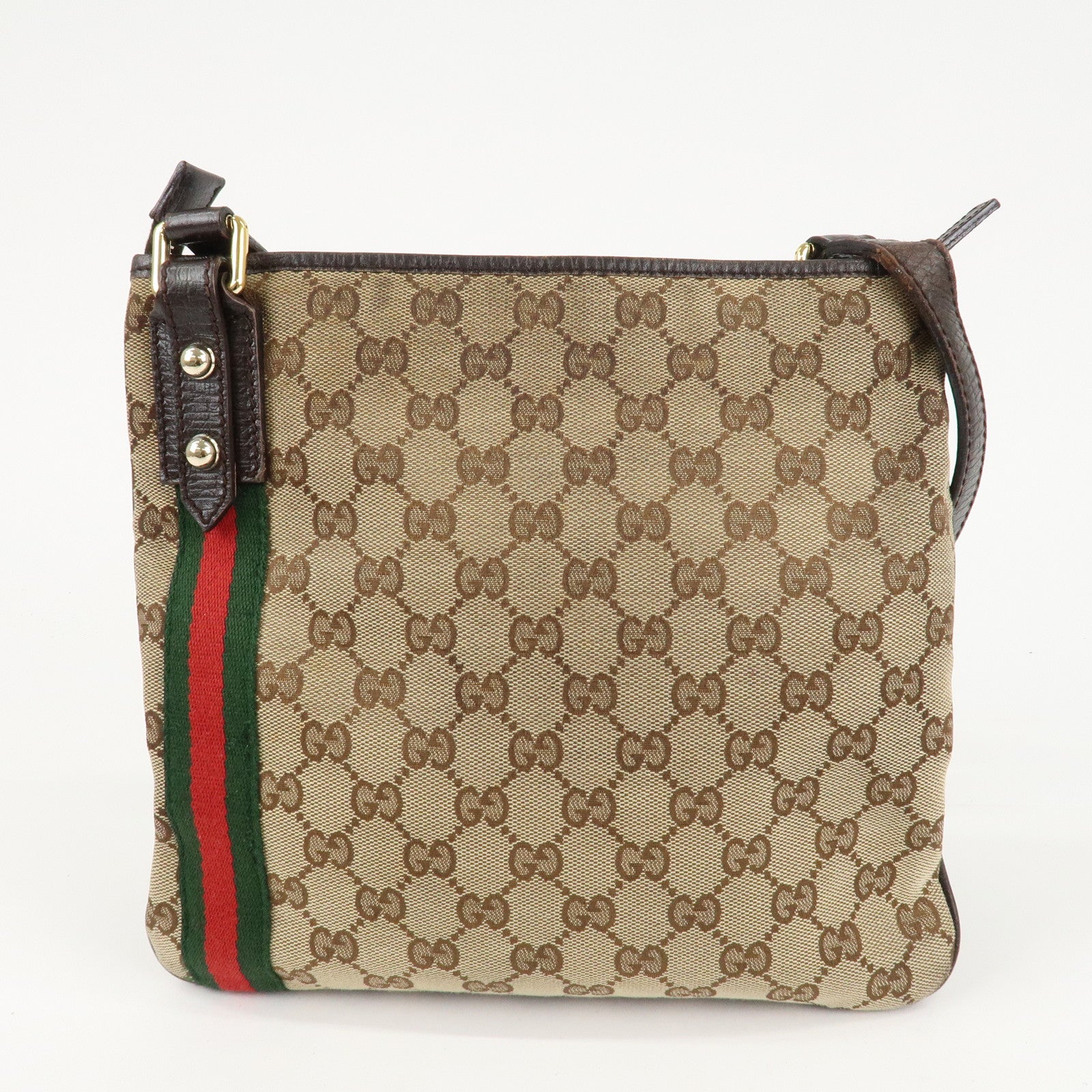 GUCCI Sherry GG Canvas Leather Shoulder Bag Beige Brown 144388 Used