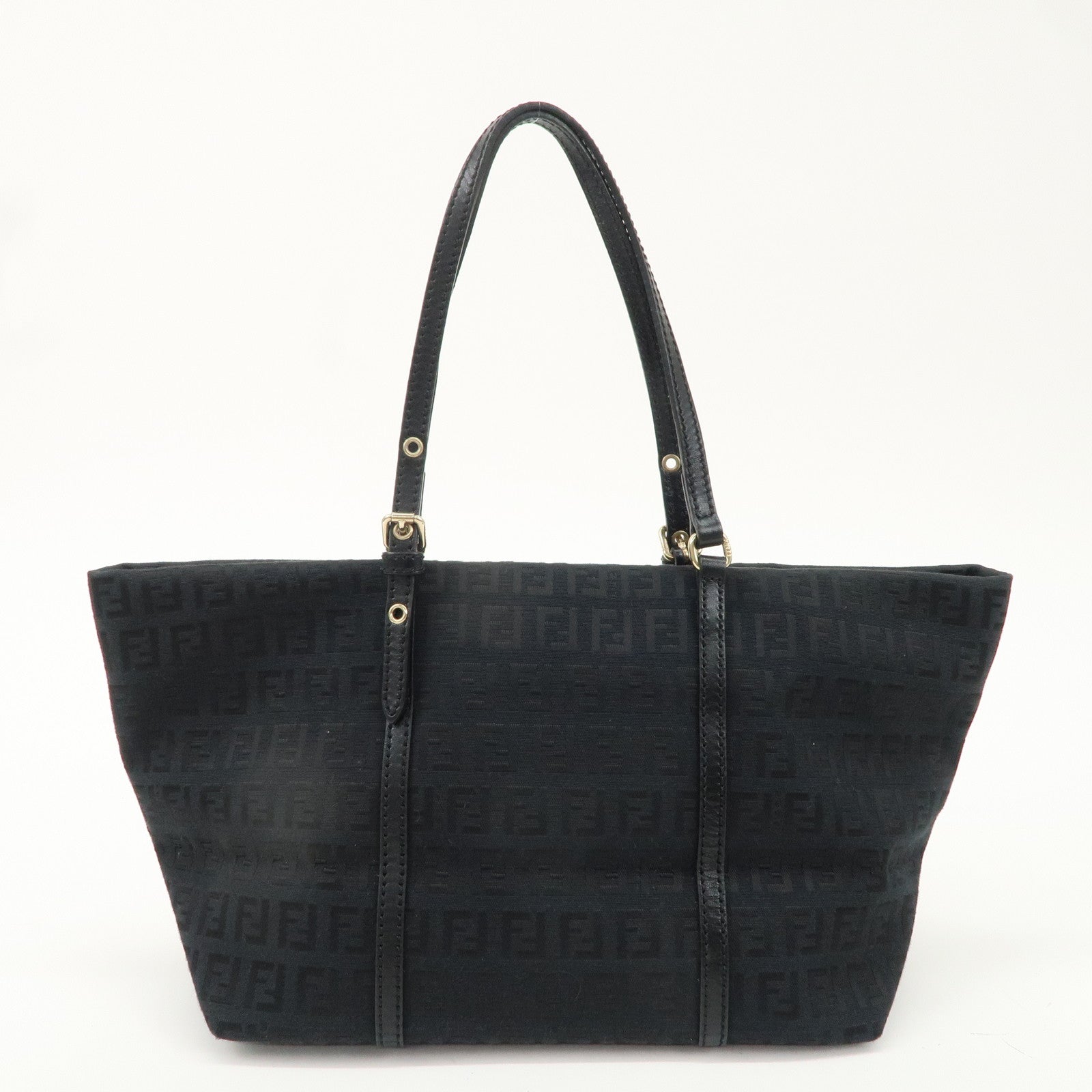 FENDI Zucchino Canvas Leather Tote Bag Hand Bag Black 8BH214