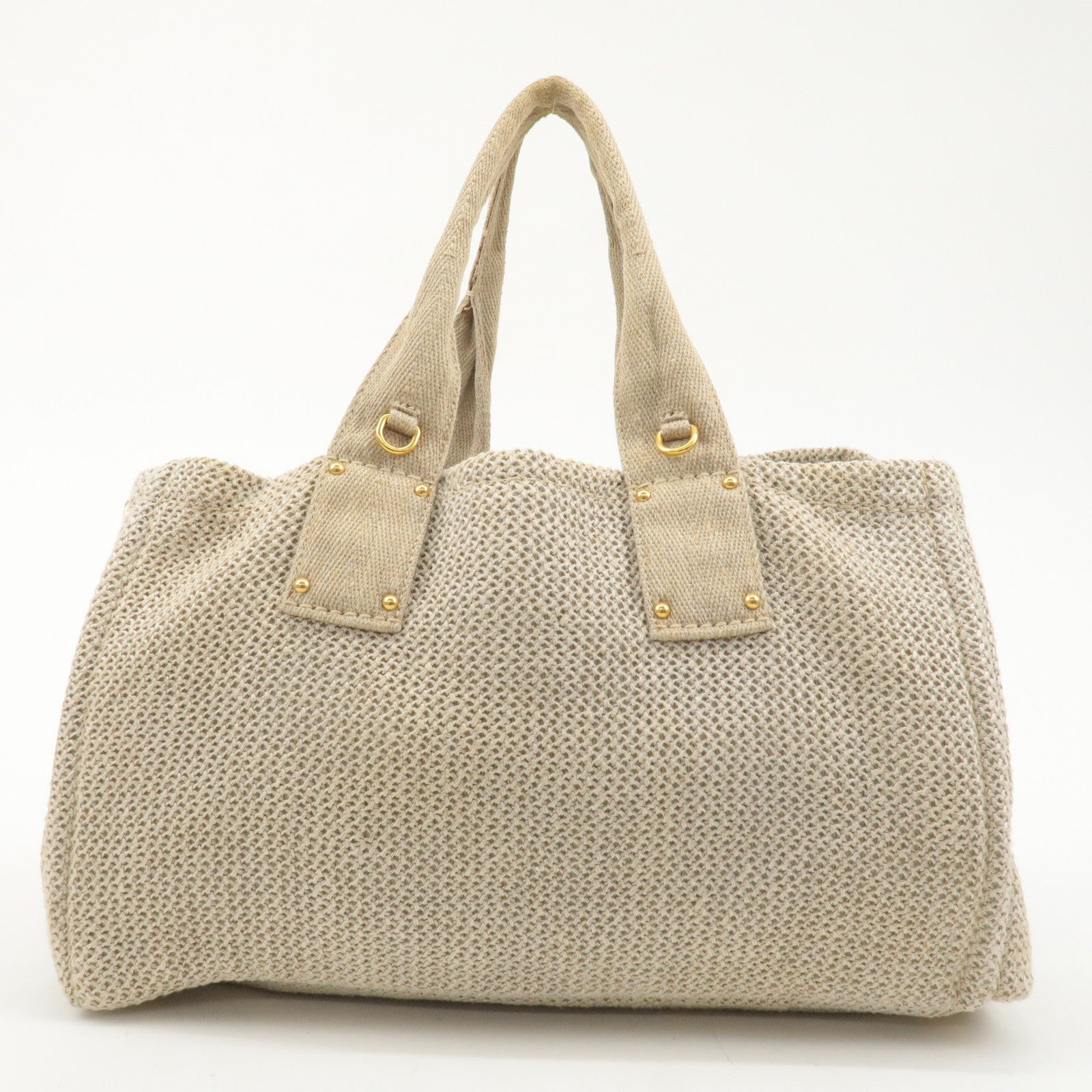 PRADA Logo Linen Suede Leather 2 Way Hand Bag Tote Bag Beige