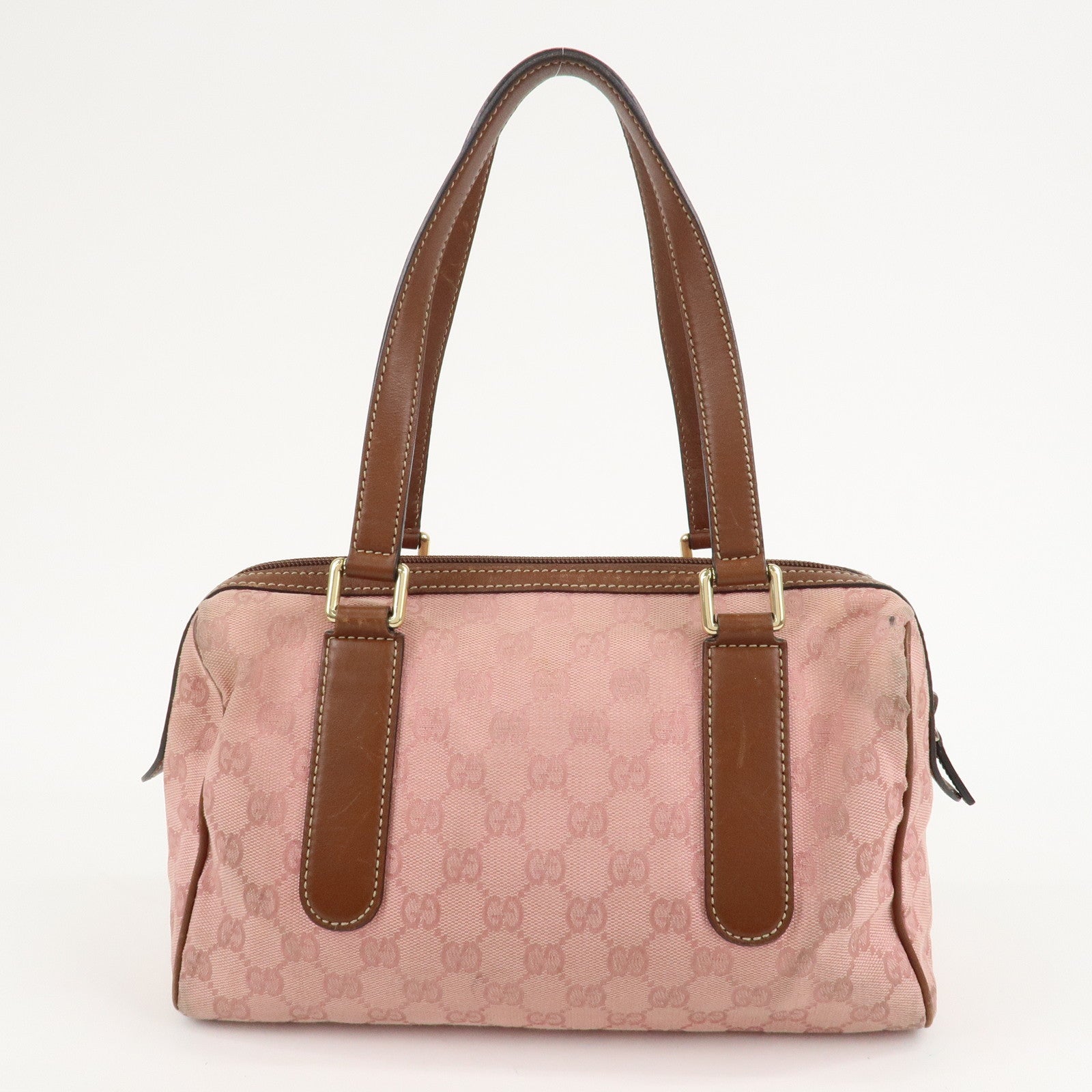 GUCCI GG Canvas Leather Boston Bag Pink Brown 257289 Used