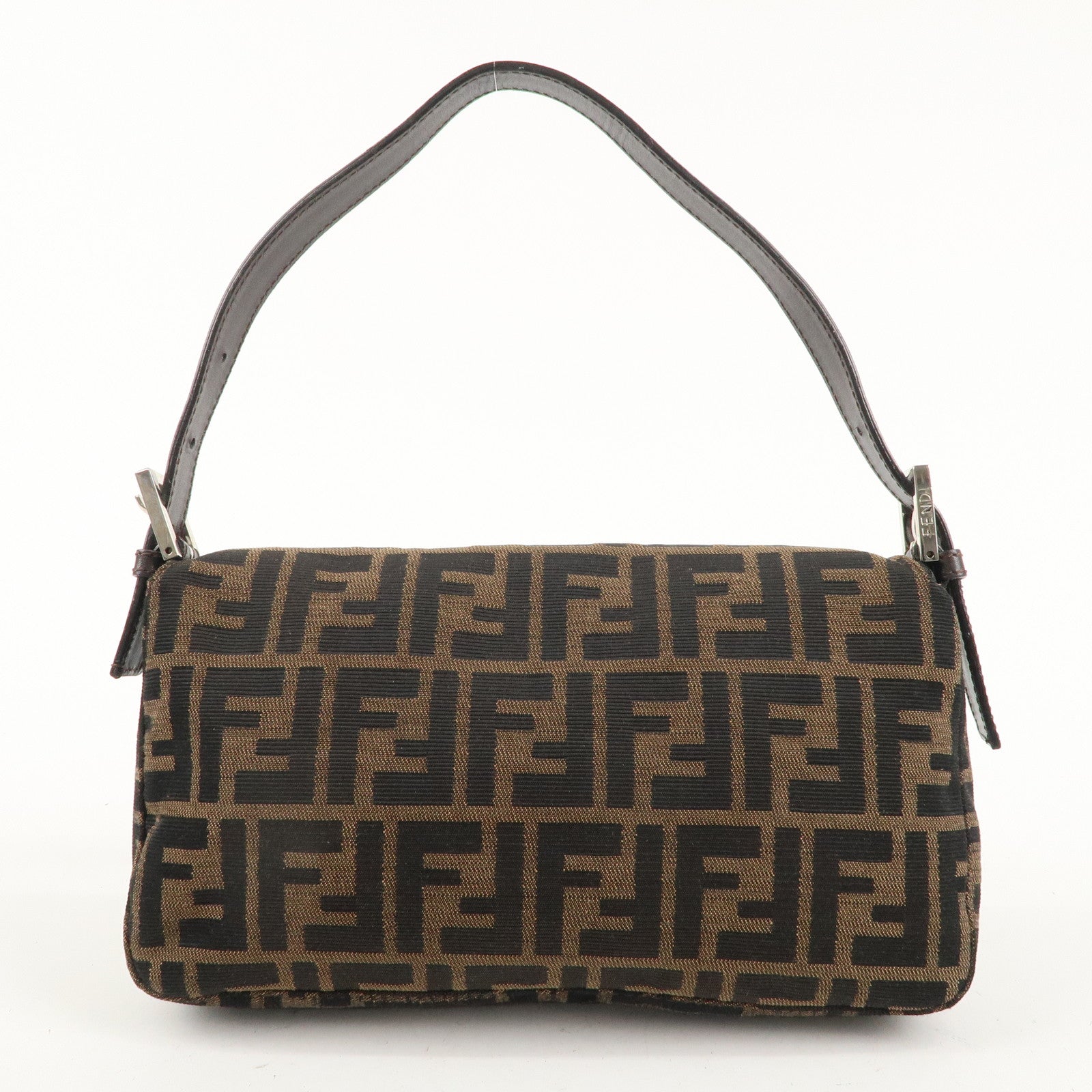 FENDI Mamma Baguette Canvas Leather Shoulder Bag Brown Black 26424