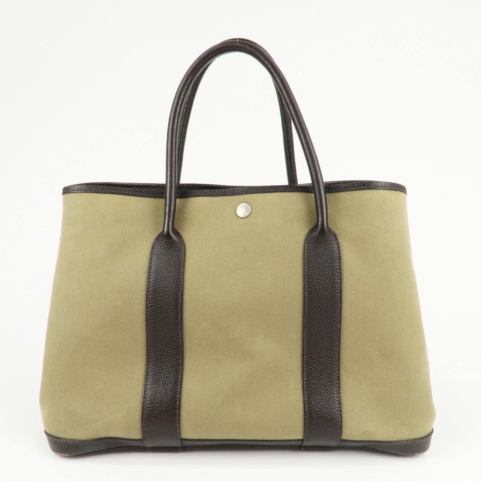 HERMES ToileOfficier Garden Party PM T Stamped Tote Bag Khaki