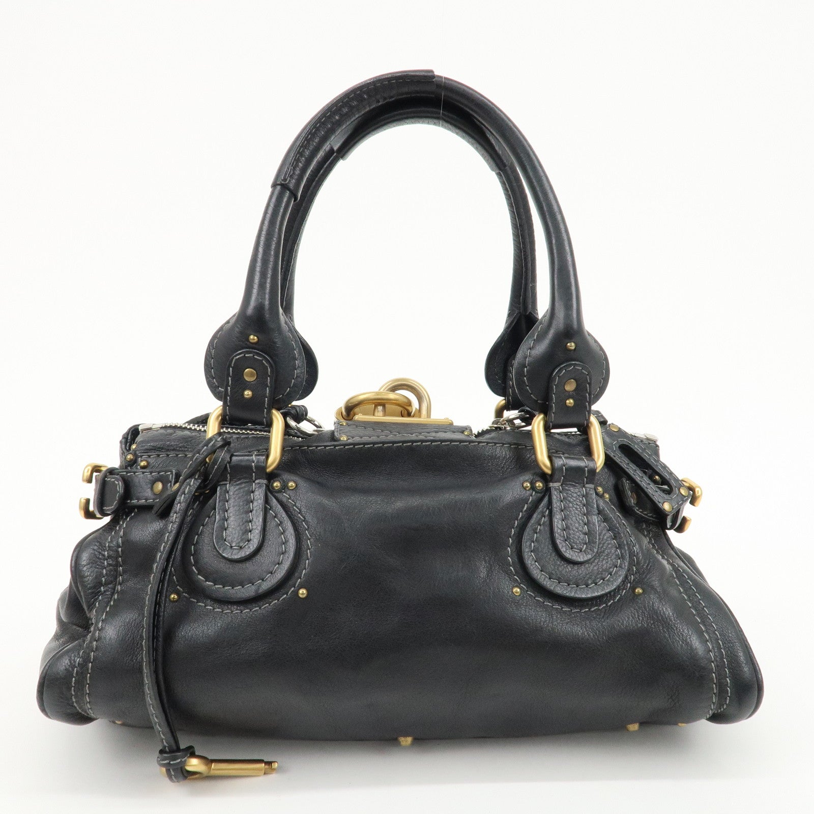 Chloe Paddington Leather Hand Bag Shoulder Bag Black Used