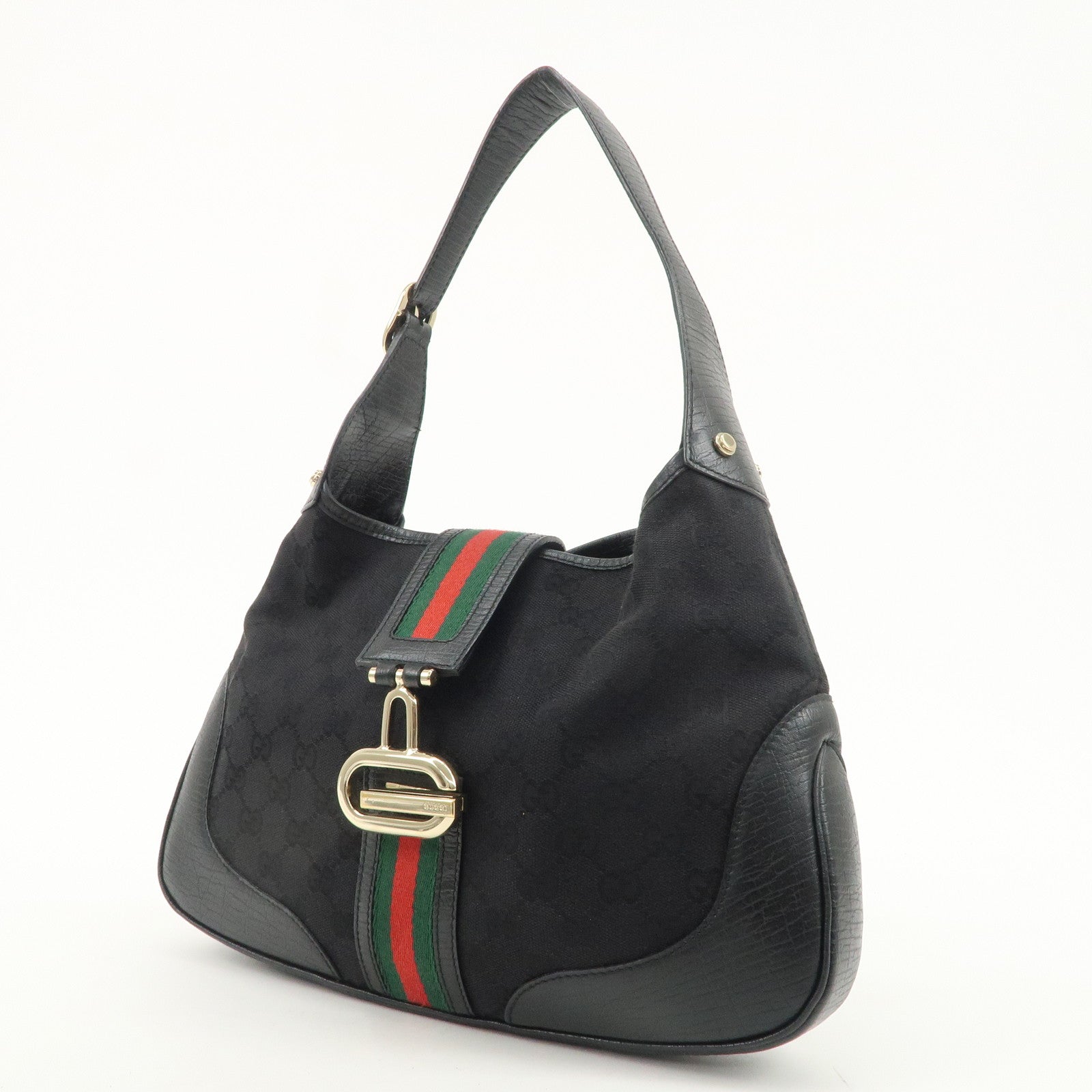 GUCCI Sherry GG Canvas Leather Shoulder Bag Black 130779 Used