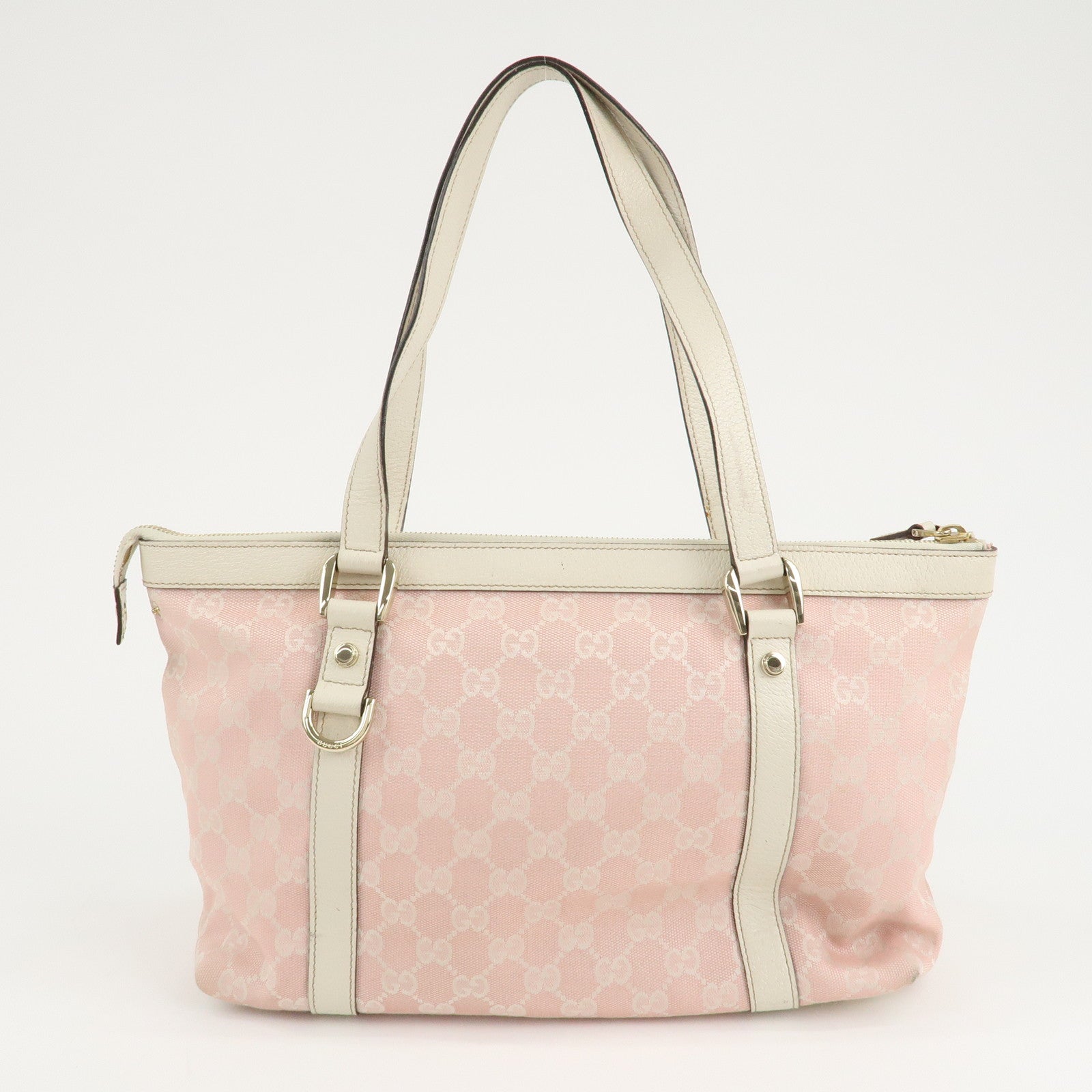 GUCCI Abbey Line GG Canvas Leather Tote Bag Pink Ivory 141470 Used