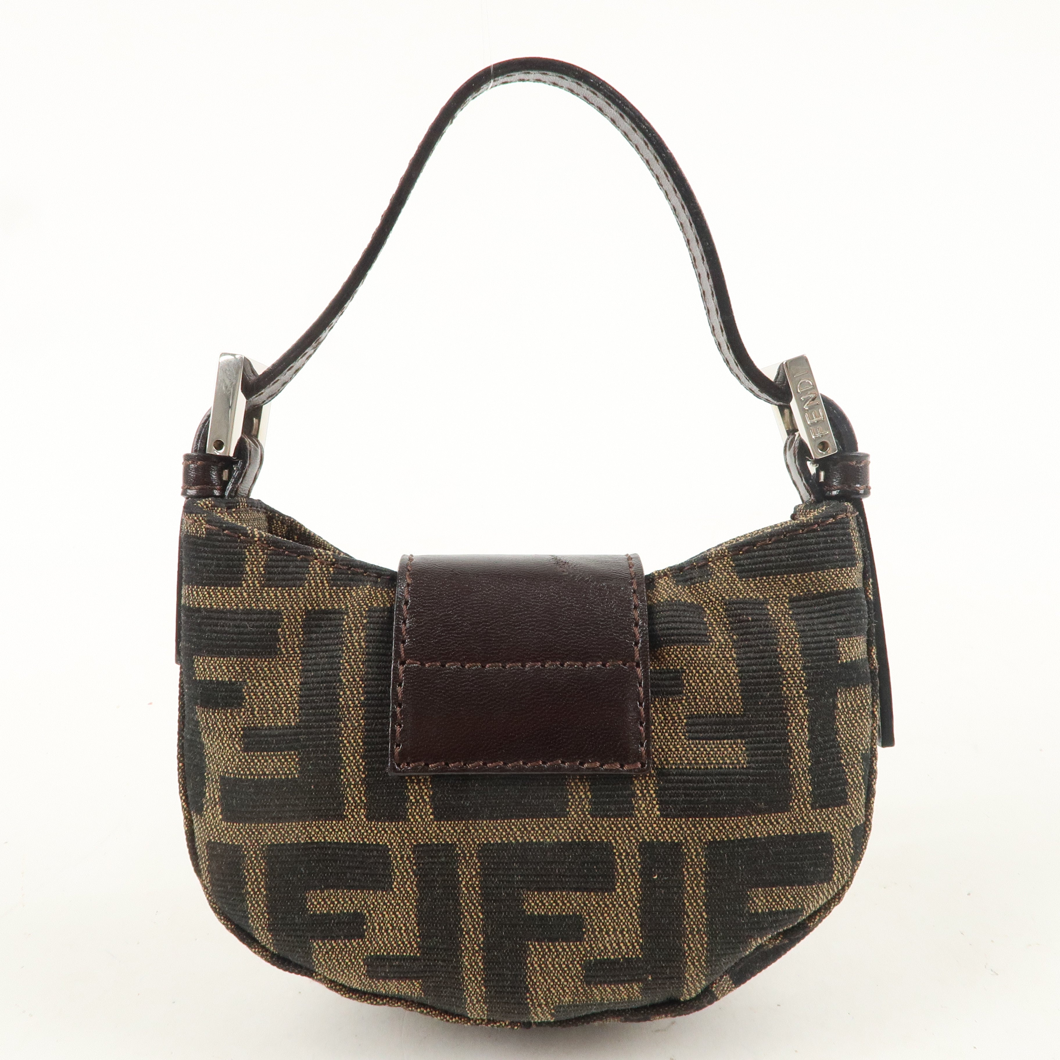 FENDI Zucca Canvas Leather Pouch Khaki Brown 26673