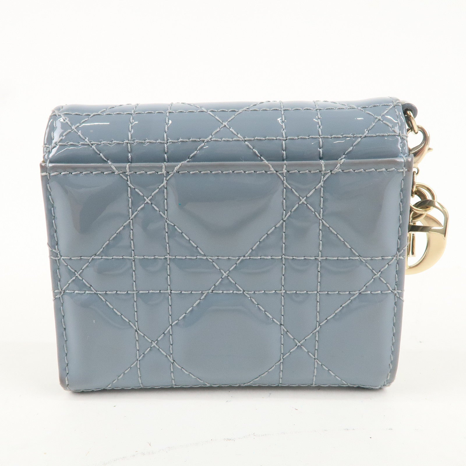 Christian Dior Cannage Patent Leather Lotus Wallet Cloud Blue