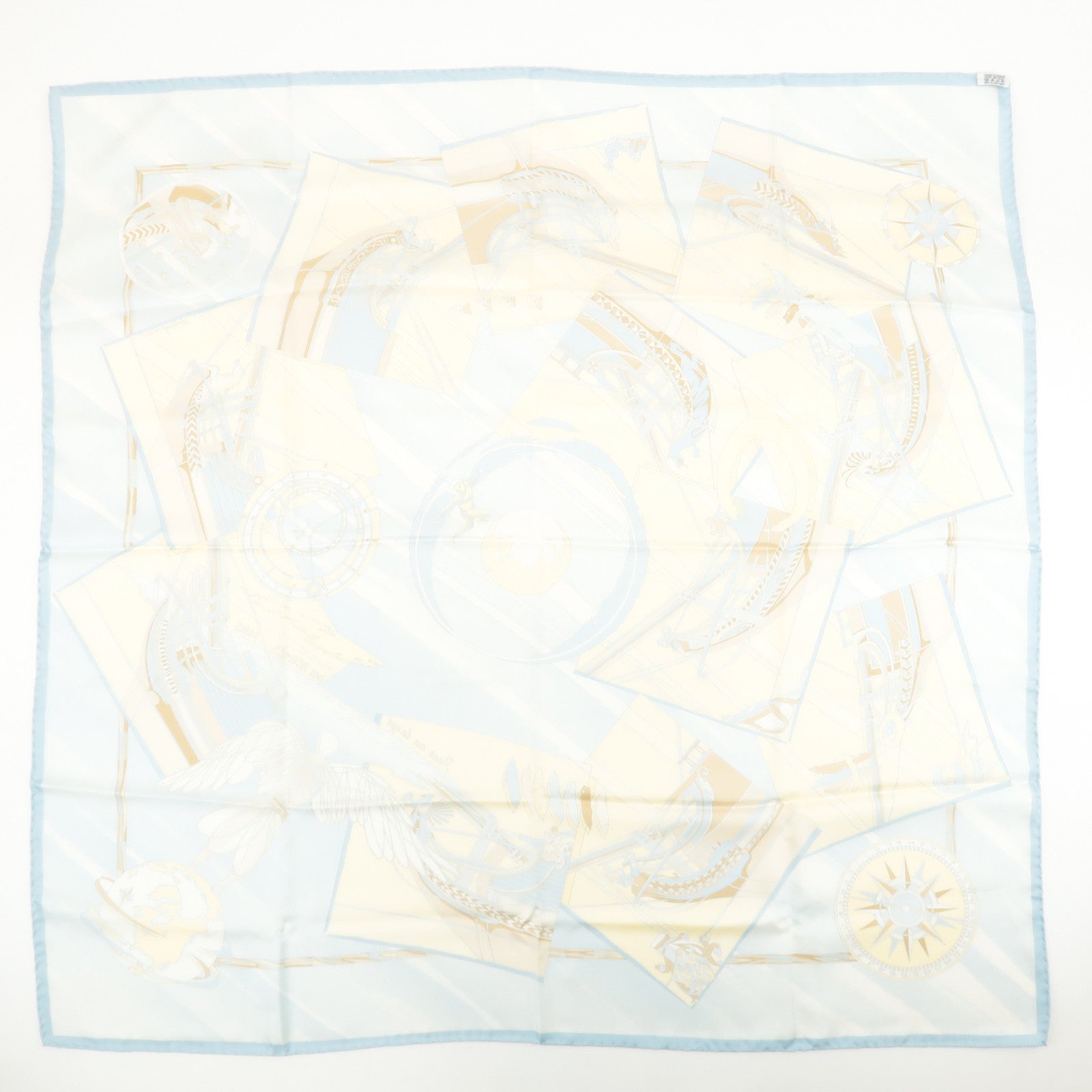 HERMES Silk 100% Carre 90 Scarf Face au Large Light Blue Used