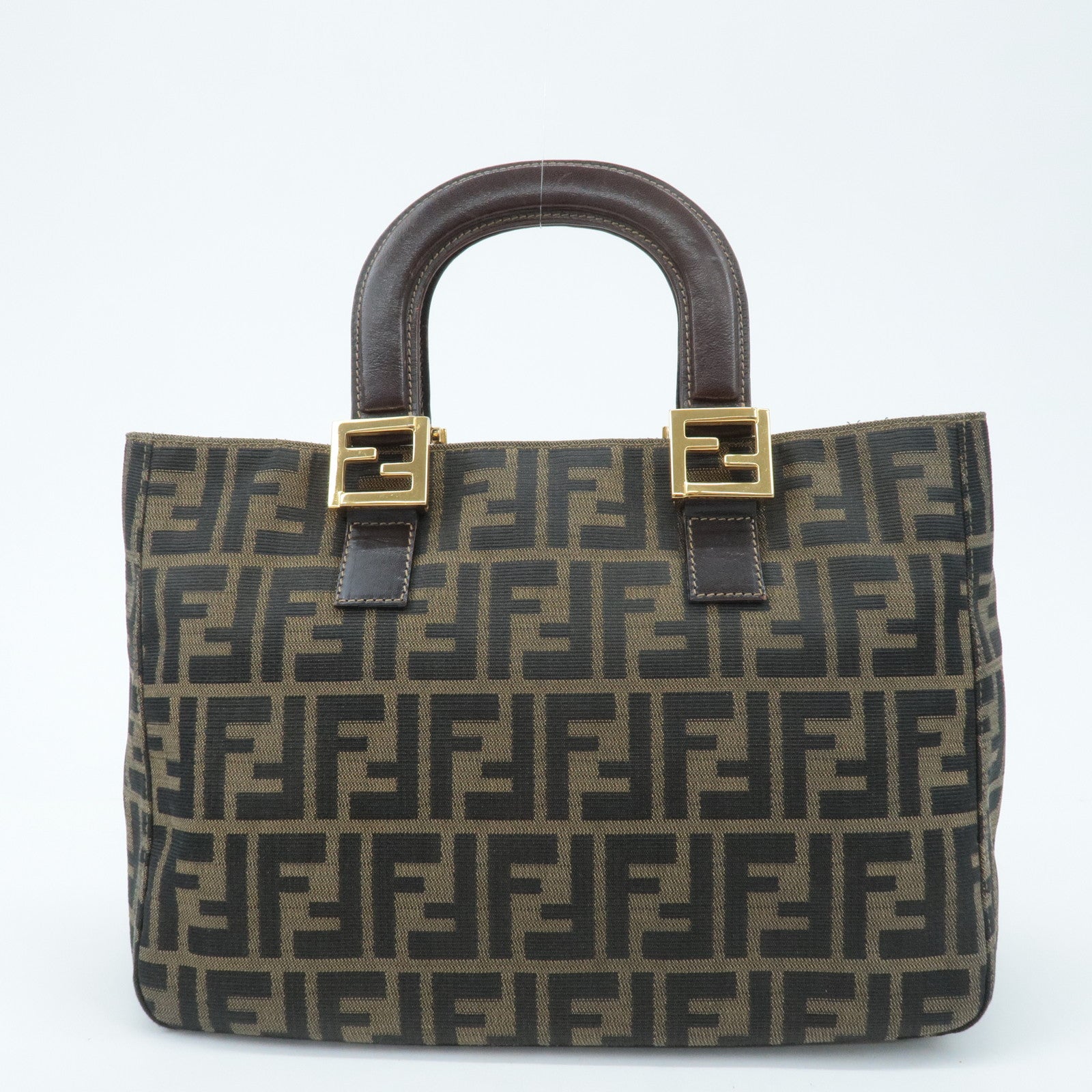 FENDI Zucca Canvas Leather Tote Bag Hand Bag Brown