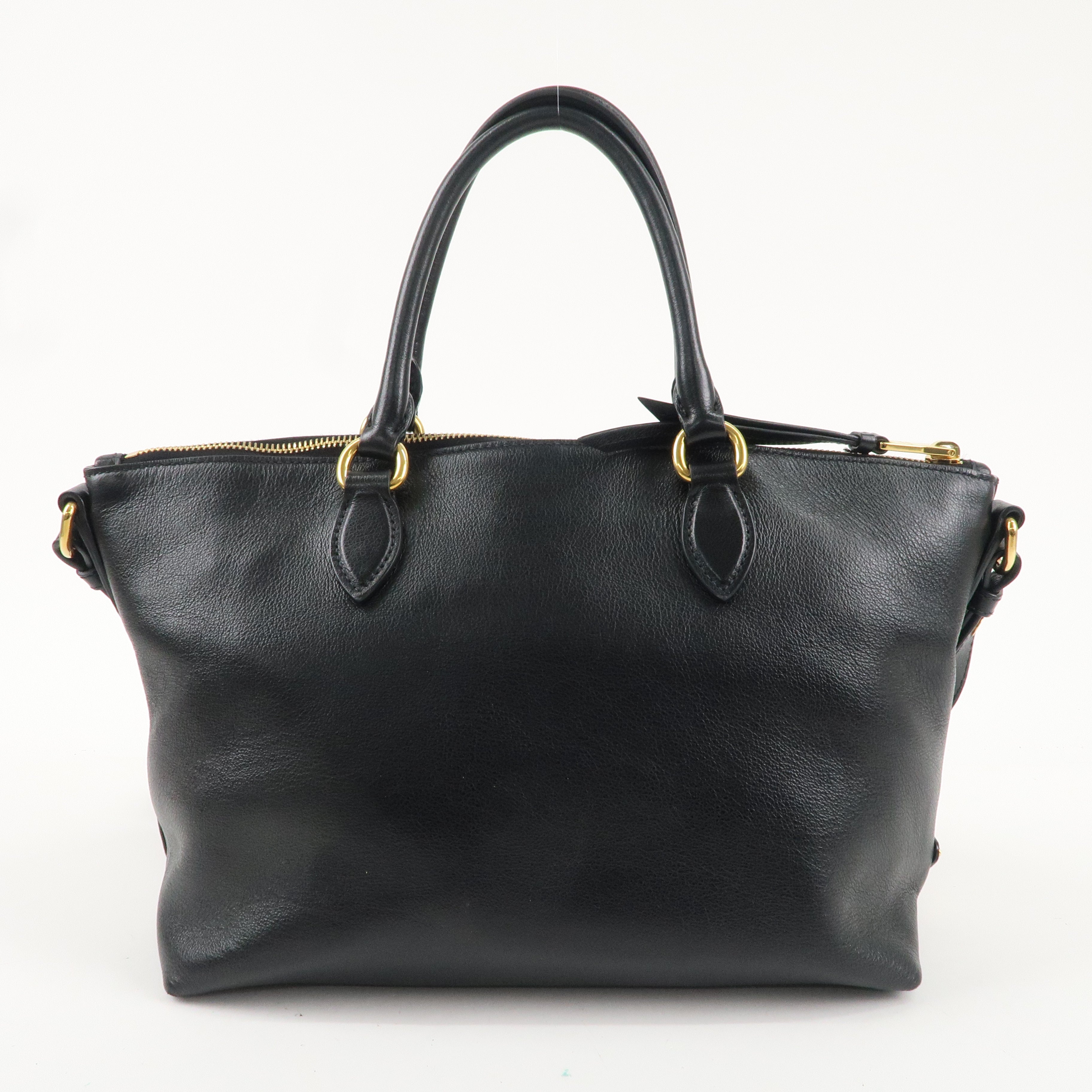 PRADA Leather 2Way Bag Hand Bag Shoulder Bag Black 1BA104