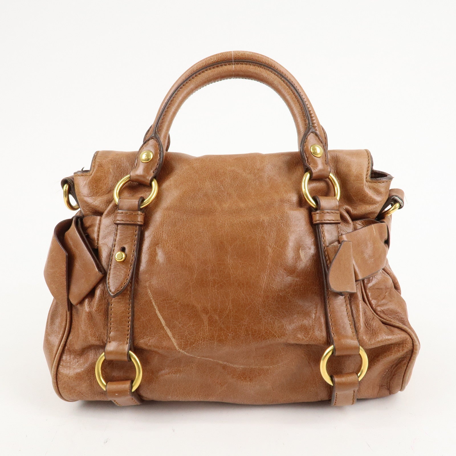 MIU MIU Leather Ribbon Shoulder Hand Bag Brown Used