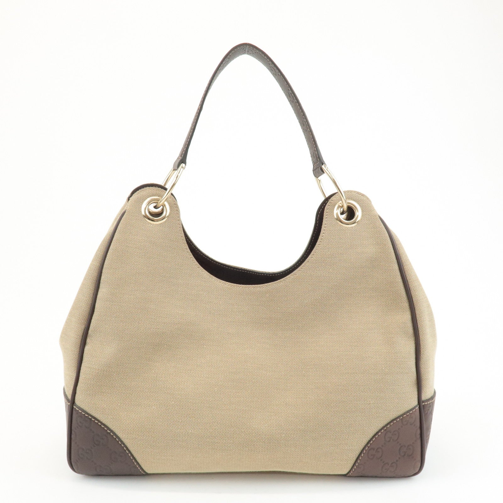 GUCCI Canvas Leather Shoulder Bag Beige Brown 257268