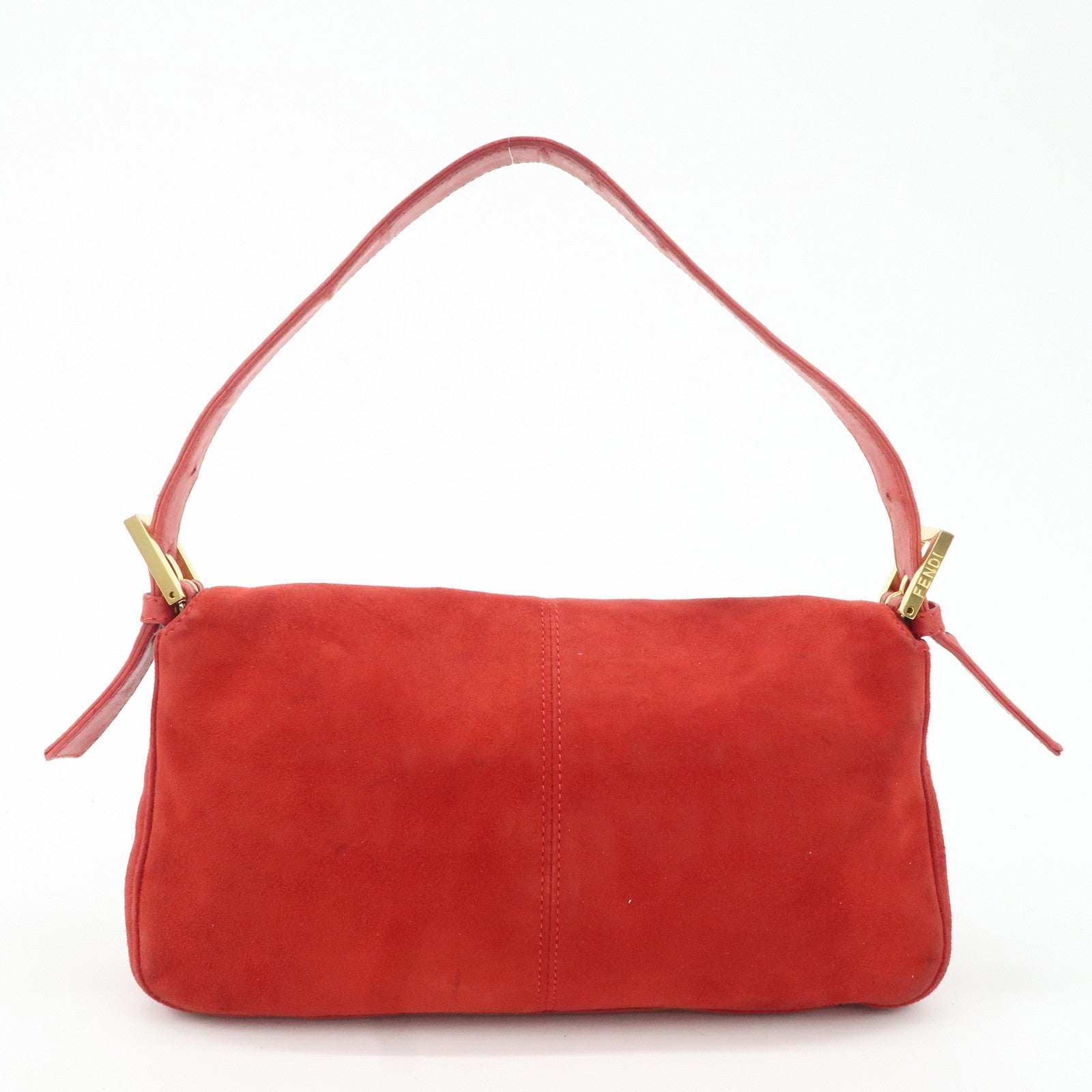 FENDI Mamma Baguette Suede Leather Shoulder Bag Red 26424 Used