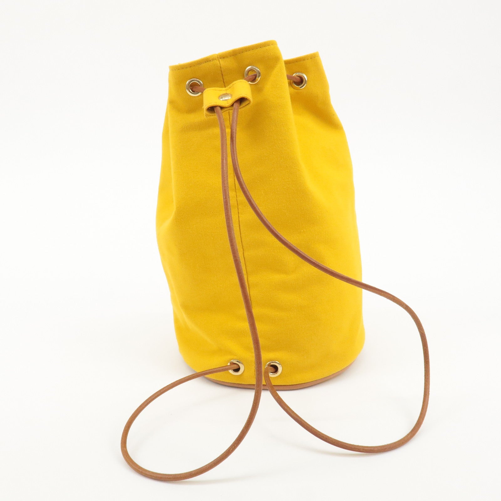 HERMES Canvas Leather Porochon Mimil PM Shoulder Bag Yellow Used