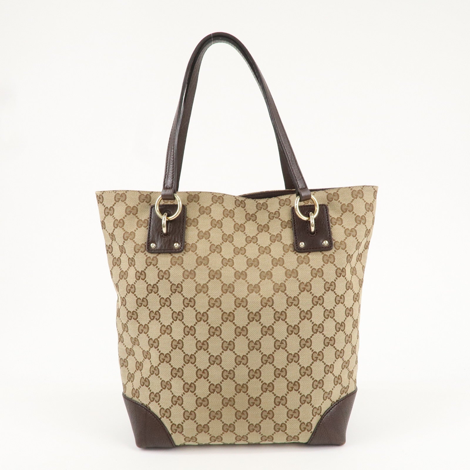 GUCCI GG Canvas Leather Tote Bag Beige Brown 247237